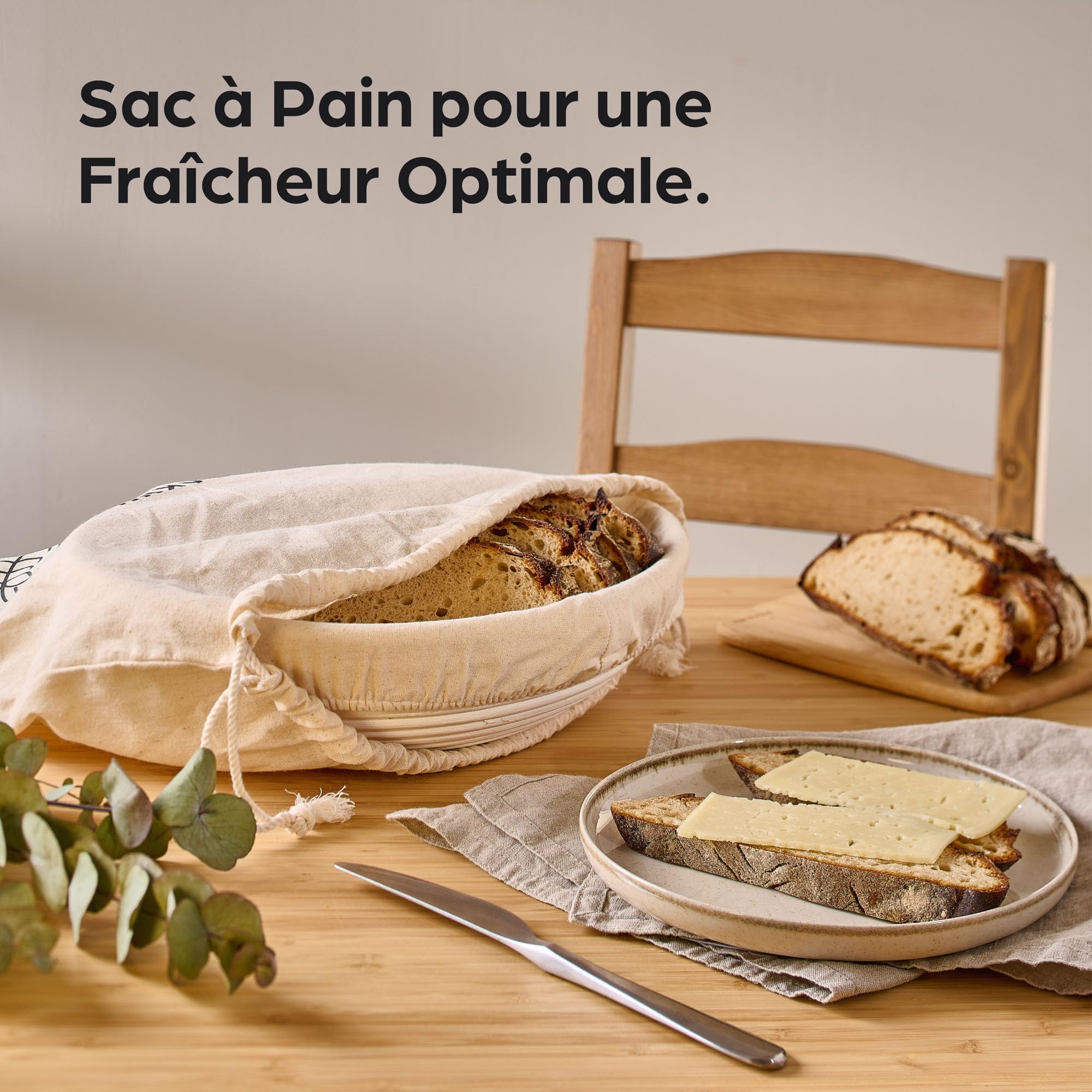 Praknu Banneton à Pain - Rond - Panier en Rotin Résistant - 2 kg - 30 cm - Kit boulangerie avec Brosse, Tissu en Lin & Sac pour le Pain