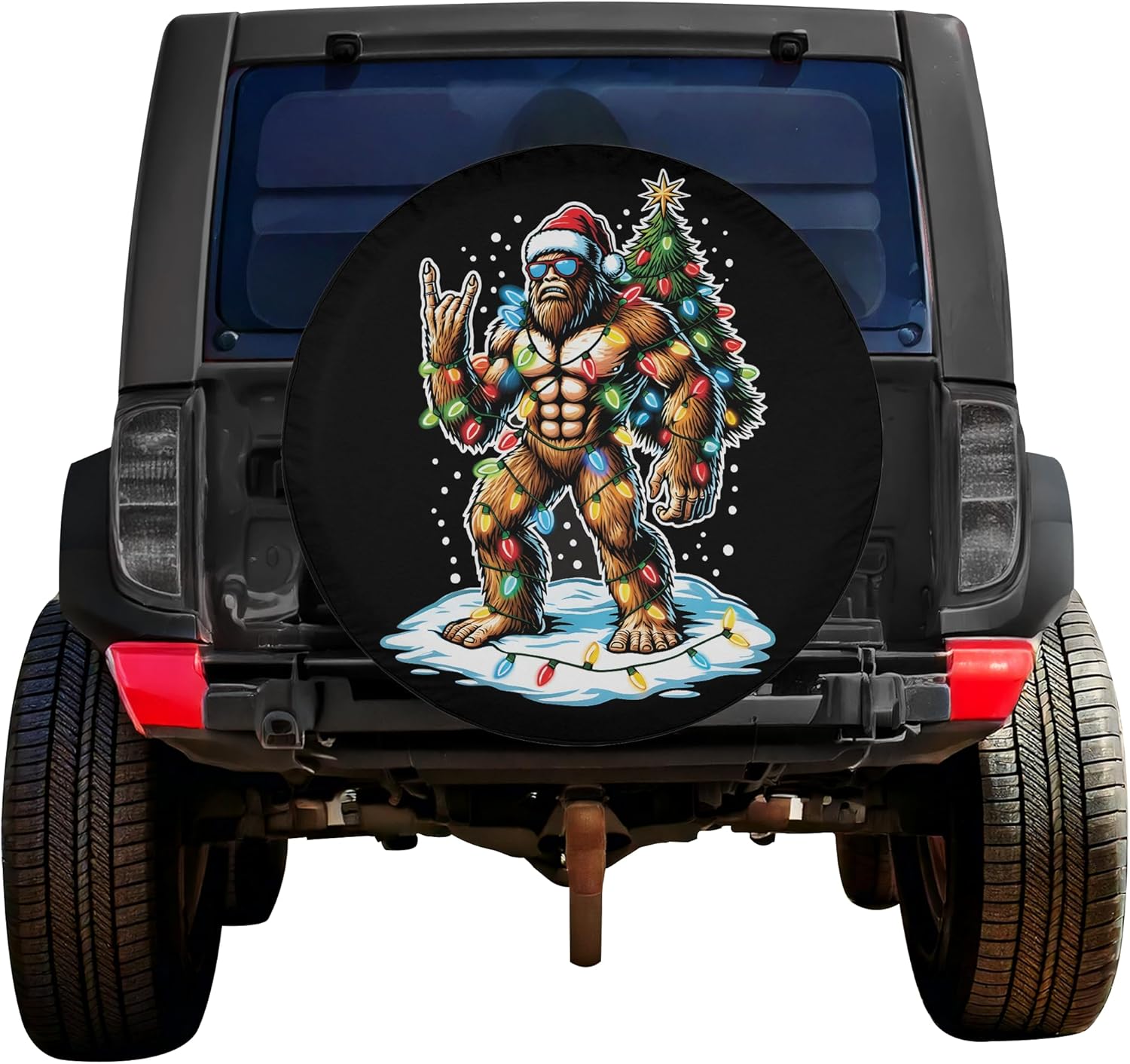 ThangPham Shop Funny Christmas with Bigfoot Spare Tire Cover with/Without Backup Camera Hole – Bigfoot Art Tire Cove (Style 2)