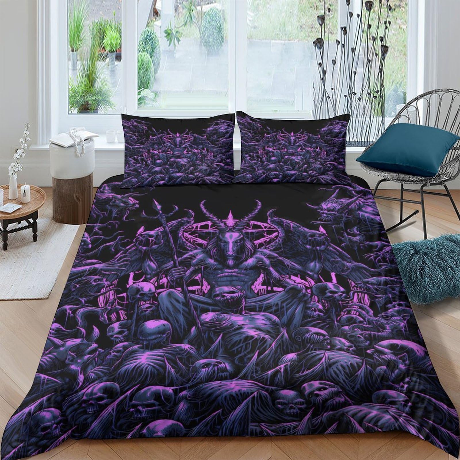 GPLZQXKJNH 3D Printed Purple Demon Duvet Cover Microfiber Soft Breathable Gothic Fantasy Quilt Cover Set with 2 Pillowcases for Bedroom Decor Single（135x200cm）