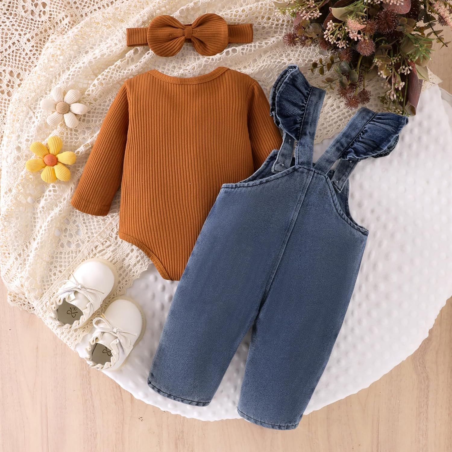 Baby Girl Clothes Newborn Romper Infant Jeans Adjustable Suspender Overalls Cute Headband 3Pcs Outfits Set 0-18 Months - Image 3