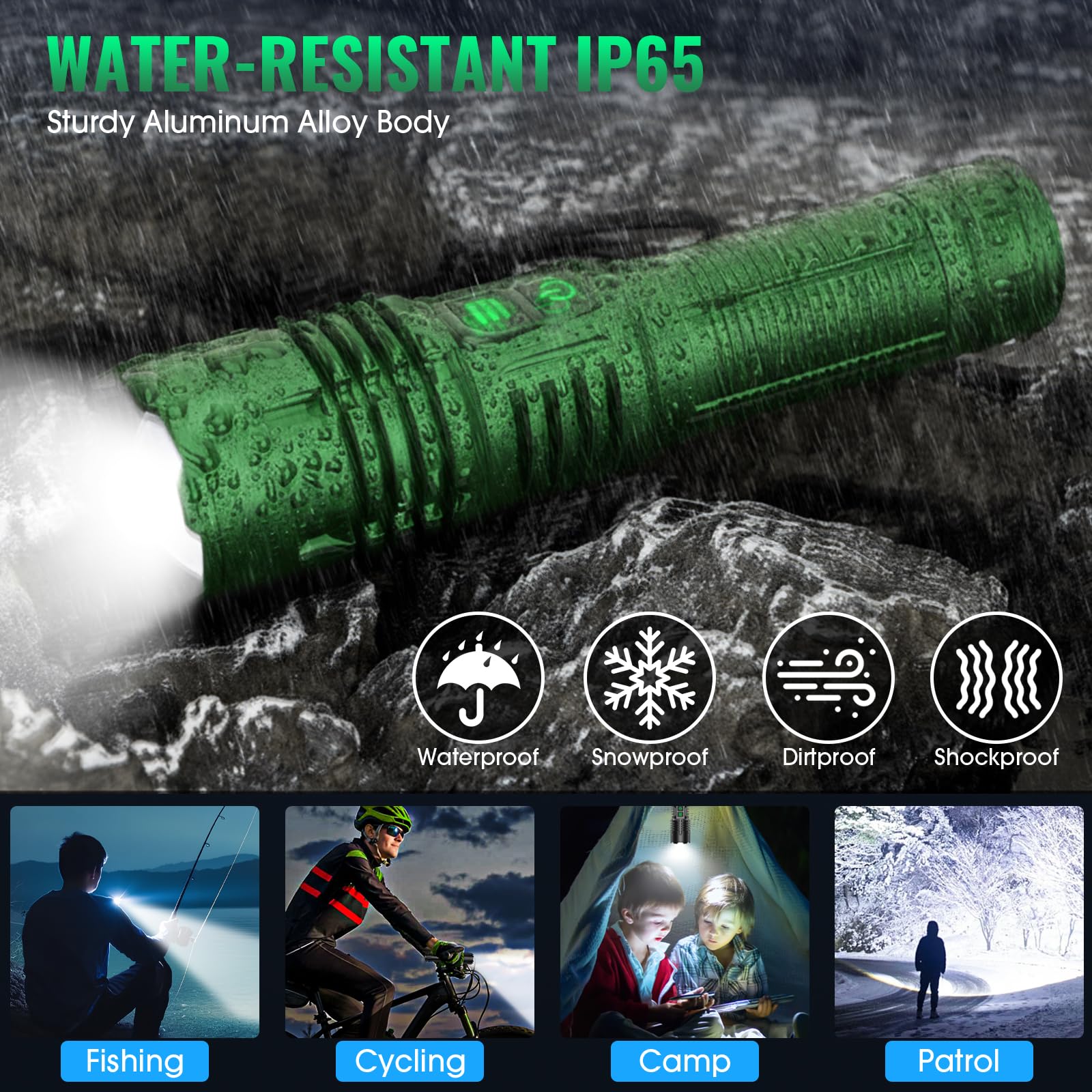 AdamStar Linterna recargable UV y de alta luminosidad, 2 en 1, potente linterna LED de luz negra, táctica, 6 modos, superbrillante, impermeable, con zoom, detector para curado de orina de mascotas