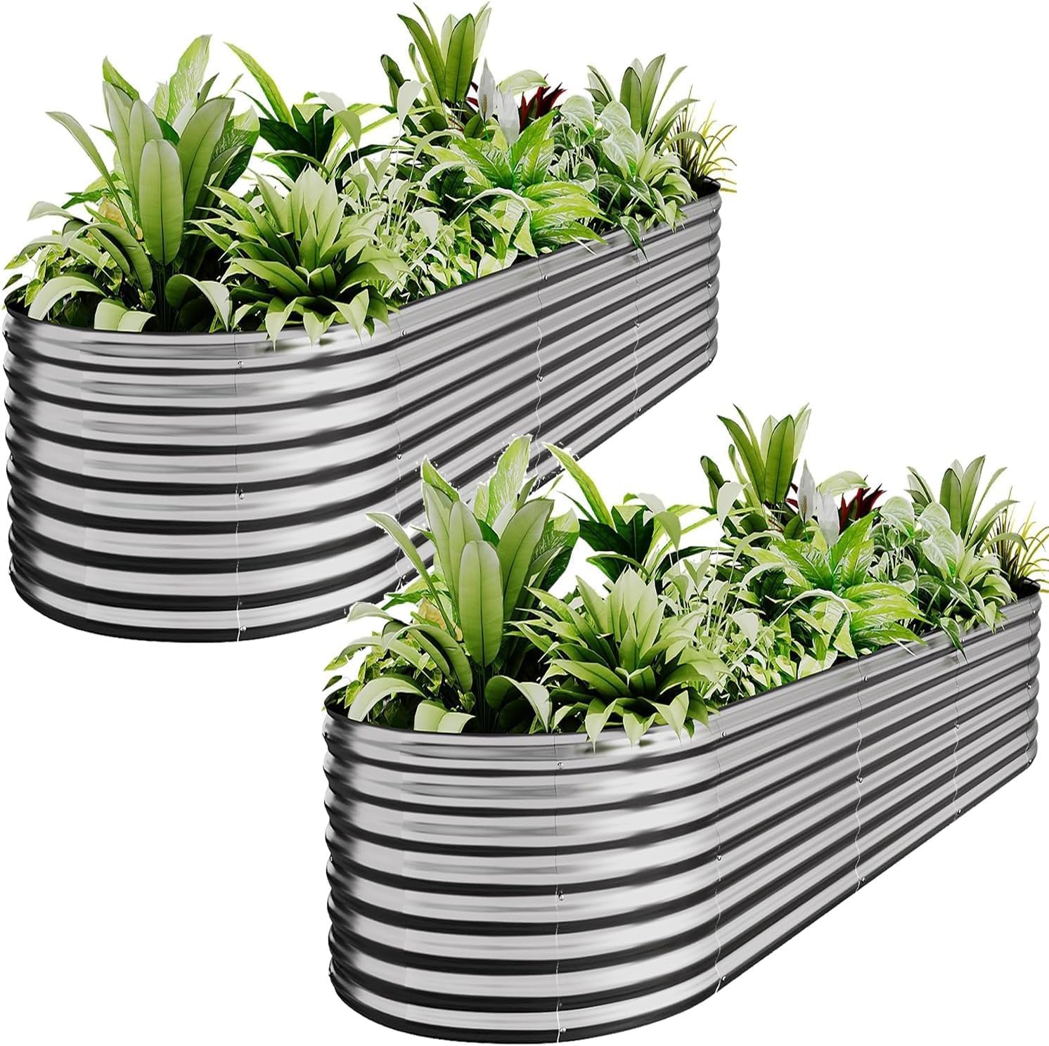 2 Pack 9 in 1 Tall 8×2×1.5ft Galvanized Raised Garden Bed Outdoor, Metal Garden Bed for Vegetables, Above Ground Garden Box for Flower, Steel Raised Beds for Gardening Silver 8x2x1.5ft(2 Pack)