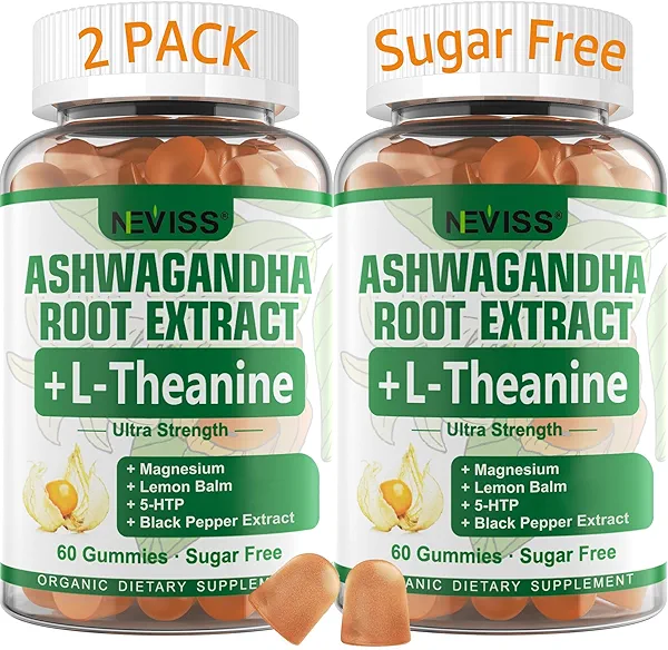 NEVISS Ashwagandha Gummies 2000mg, Feel Refreshed, Plus Proprietary Blend with L-Theanine, 5-HTP, Lemon Balm, Magnesium for Calm, Zzzs & Relaxation Support, 120 Count