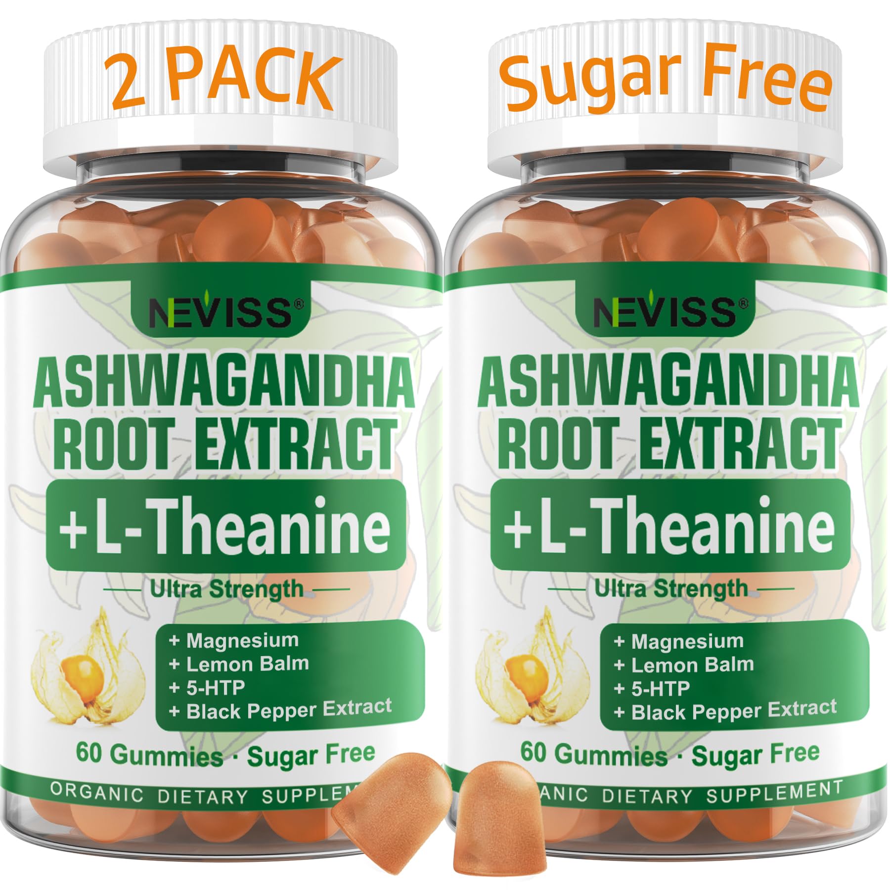 NEVISS Ashwagandha Gummies 2000mg, Feel Refreshed, Plus Proprietary Blend with L-Theanine, 5-HTP, Lemon Balm, Magnesium for Calm, Zzzs & Relaxation Support, 120 Count