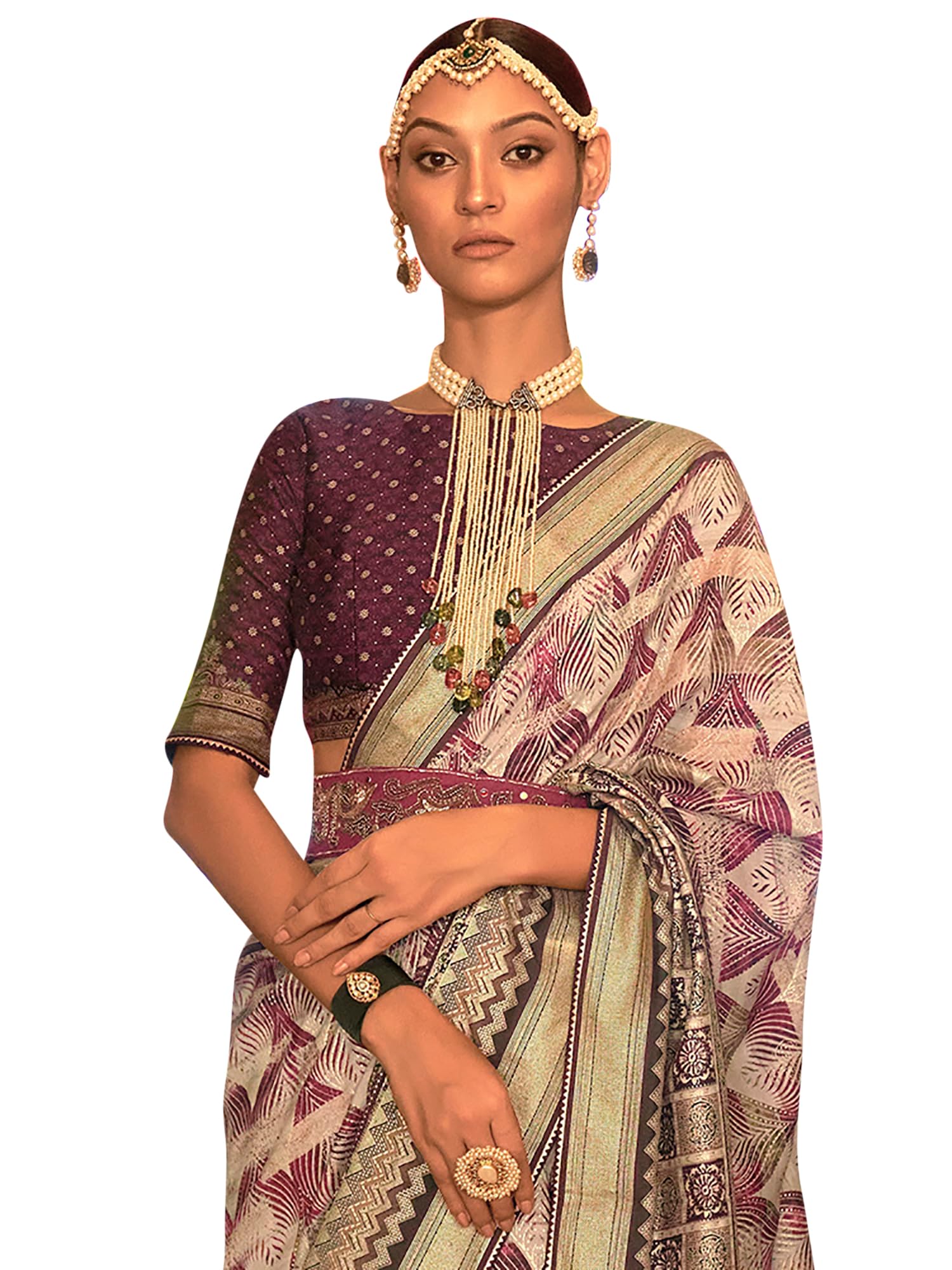 SAREE MALL Women's Abstract Printed Zari Work Banarasi Silk Saree With Unstitched Blouse Piece (RIWAYT537_RW_Parent)