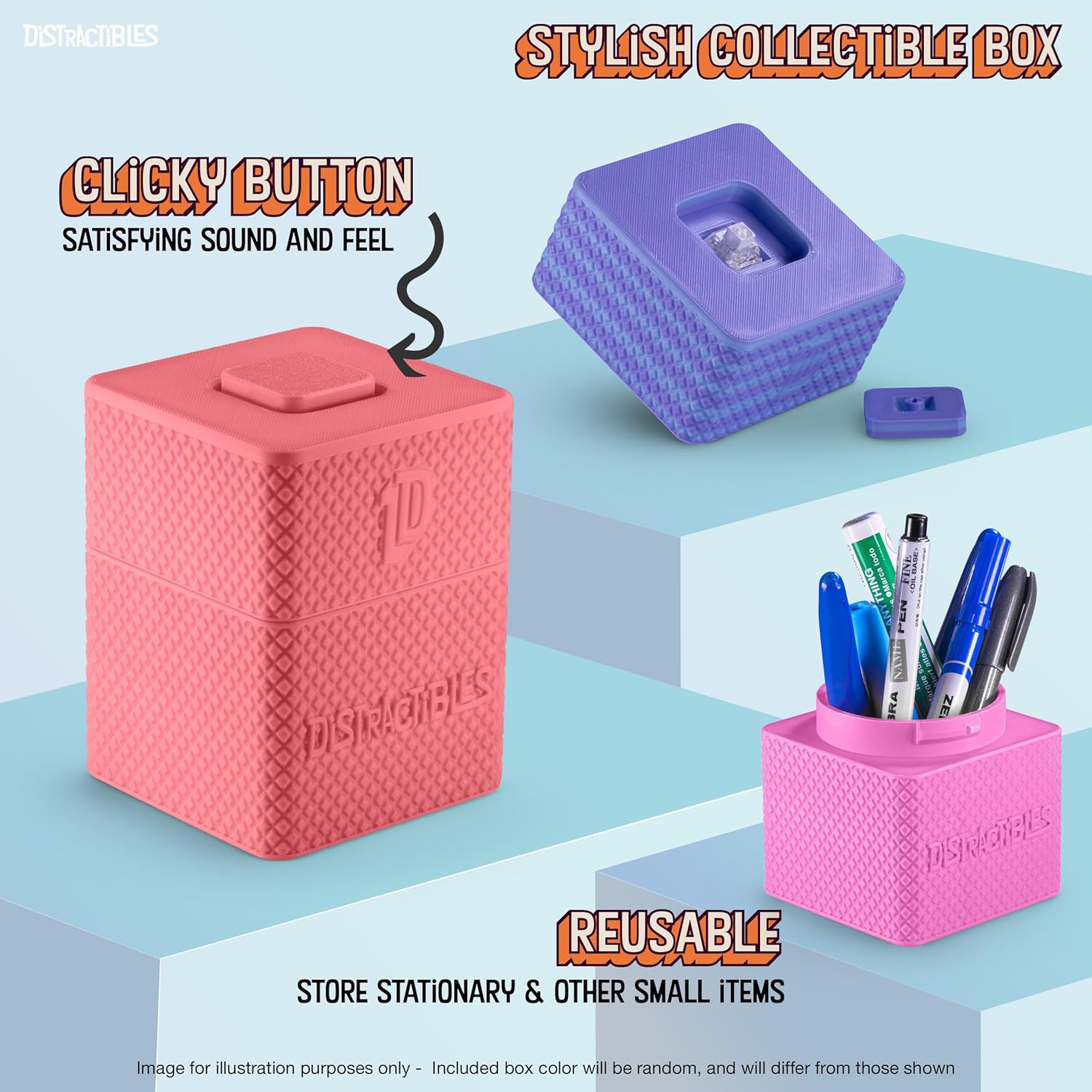 Distractibles Mystery Fidget Sensory Animal Pack, 10 Articulated 3D Printed Animals + Bonus Fidget Clicker & Sensory Clicker Box, Random Colors (Random Color)