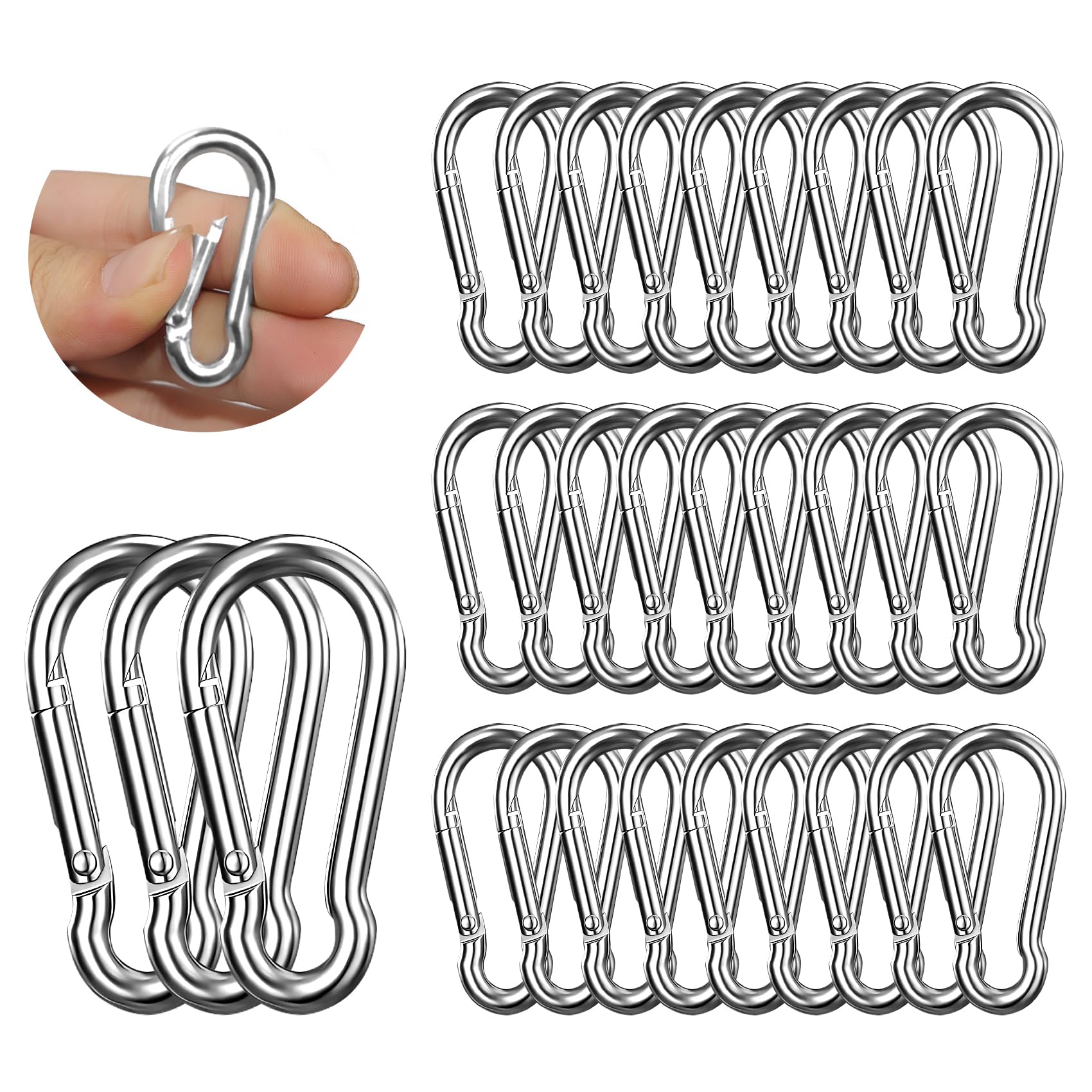 30 Pcs Carabiner Clip, Stainless Steel Carabiner Clip, 1.57 Inch Small Carabiner Clips, Mini Carabiner Heavy Duty, Snap Hooks for Hanging, Chains, Camping, Hiking, Fishing