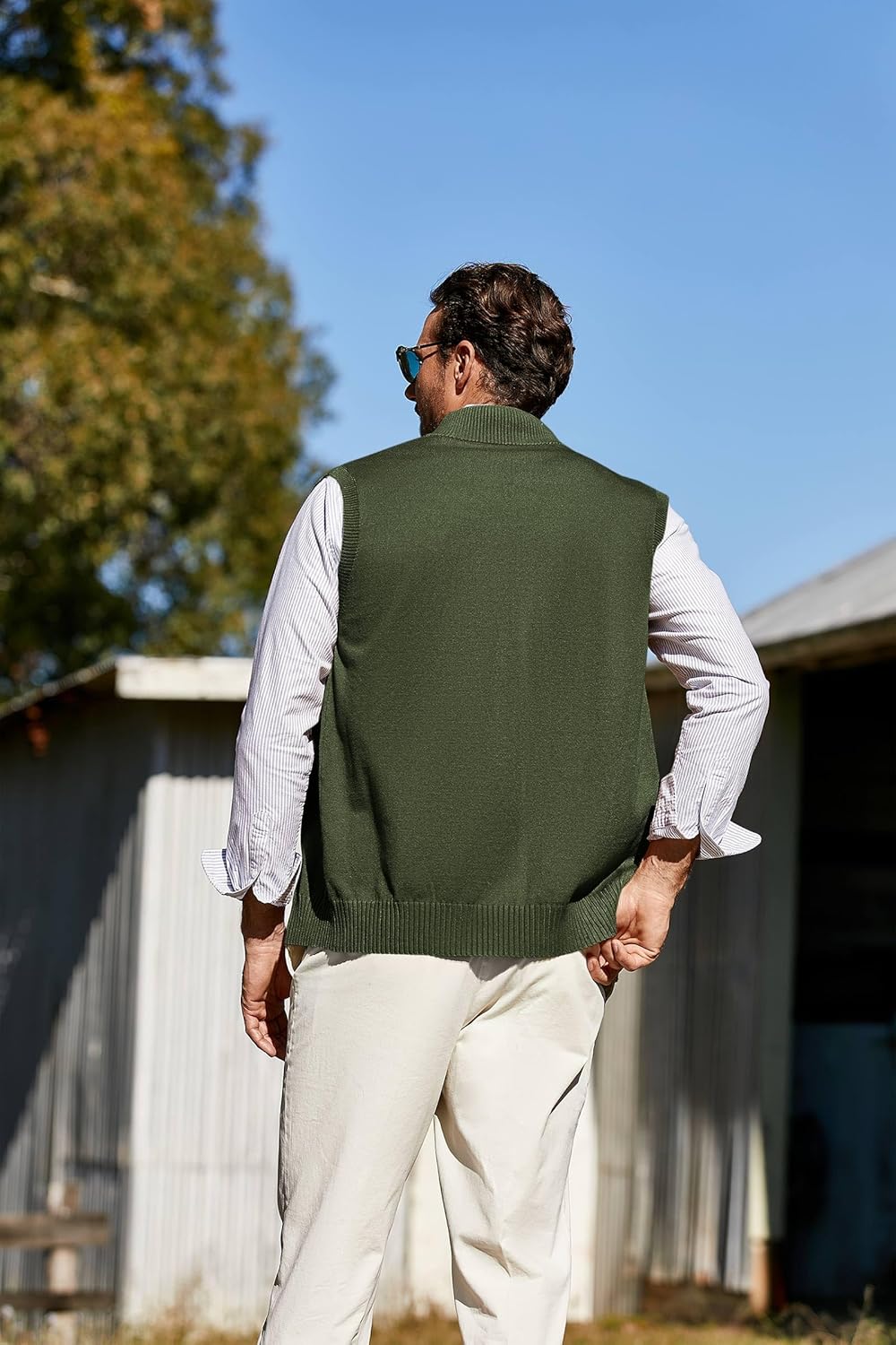 Runcati Mens Full Zip Sweater Vest Knitted Stand Collar Cardigan Golf Vest Casual Slim Fit Sleeveless Sweaters - Image 3