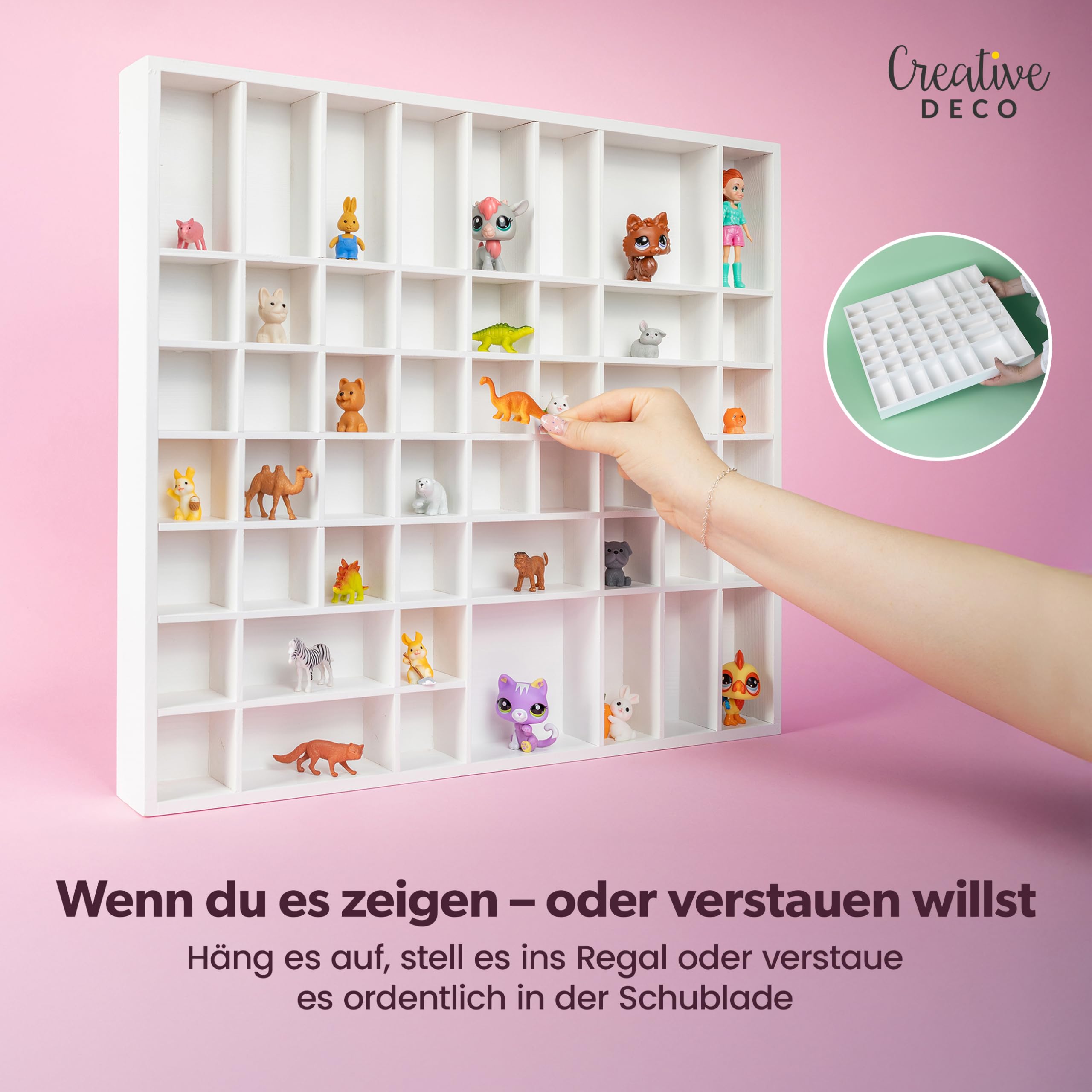 Creative Deco Weiße Setzkasten Holz Sammelbox Holztablett 51 Fächer | 52 x 46 x 5 cm | Bemalen Holz Sortierung Speicherregal Box Drucker Vitrine | Für Decoupage, Lagerung, Dekoration, Sortierbox