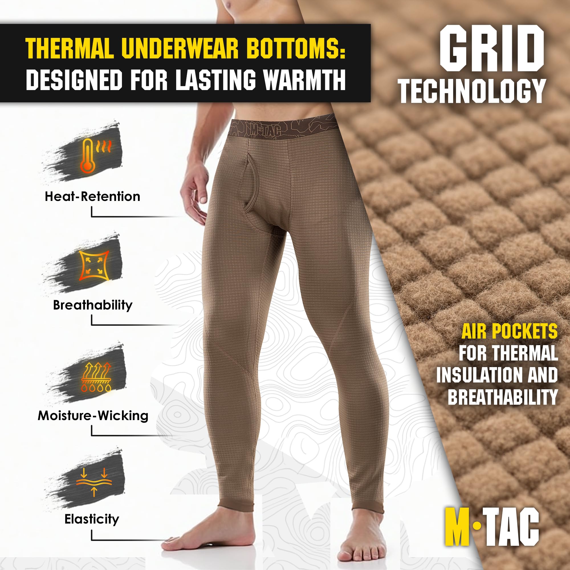 Herrenhose, Thermounterwäsche für Herren, mit Fleece gefüttert, Kompressionshose, Basisstufe 2