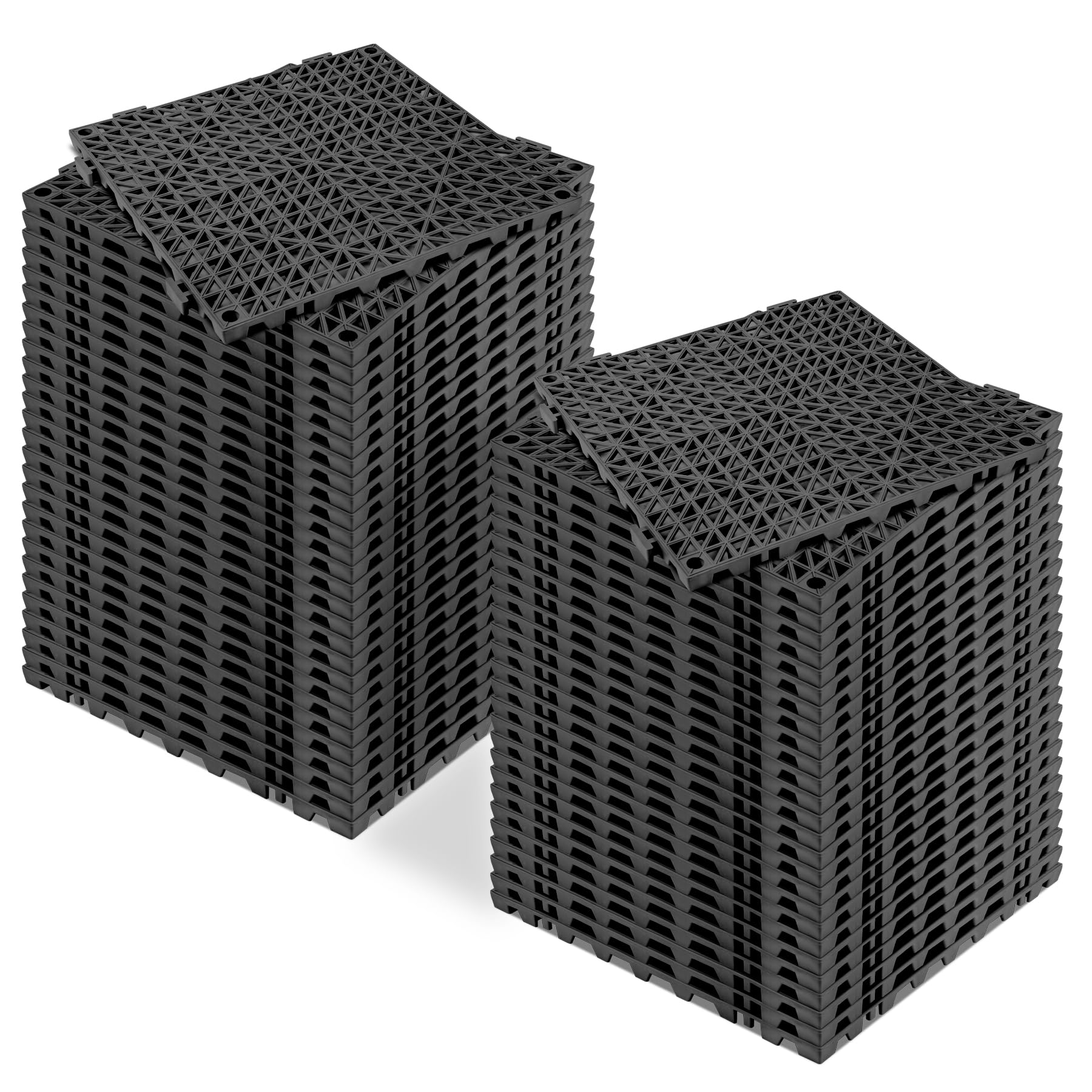 ToLanbbt Modular Interlocking Cushion 55P 11.8" x 11.8" Interlocking Rubber Floor Drain Holes Non-Slip Splicing Drainage Mats for Deck, Shower, Kitchen, Drain Pool, Sauna Bath, Indoor Outdoor (Black)