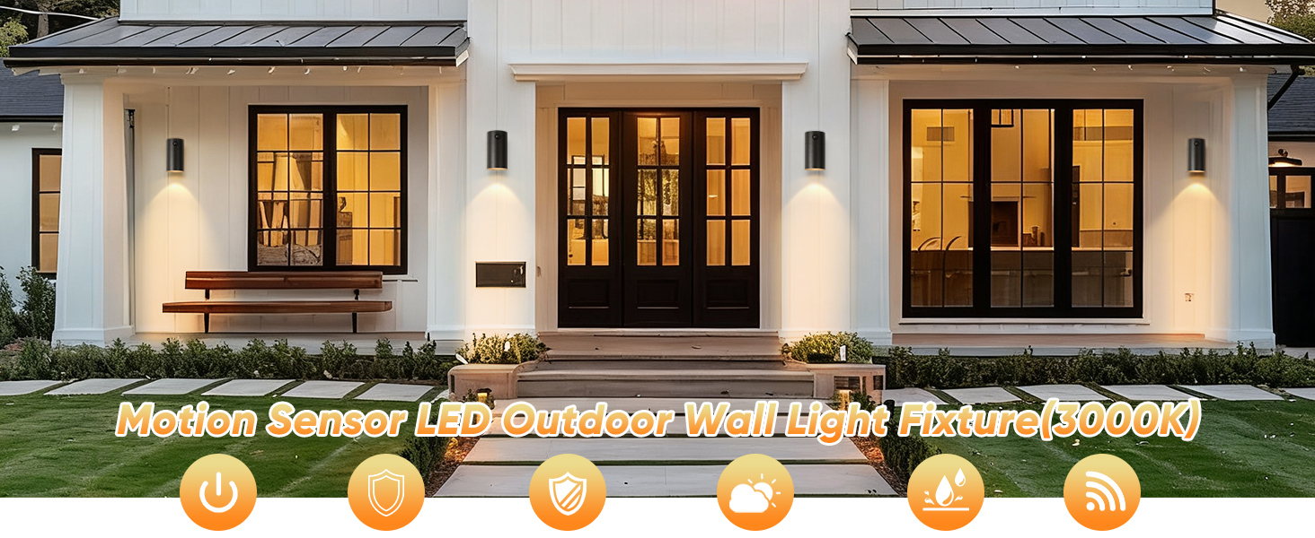 Image of QQCherry LED Modern Outdoor Wall Light, Motion Sensor Outdoor Lights, Aluminum Outdoor Porch Sconce for House, Patio, Garage, Doorway & Entryway - Stylish Waterproof Exterior Lighting for Outside
