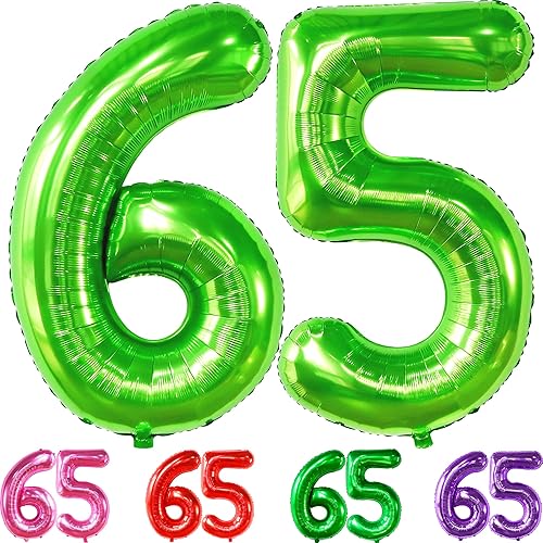 Globo grande de color verde claro del número 65, 40 pulgadas, número 65 de Mylar verde, decoraciones de cumpleaños 65 para hombres, globos del