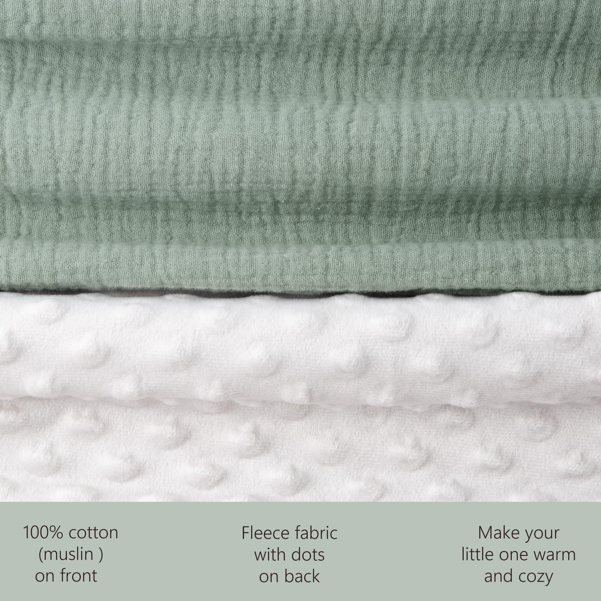 bearmoss Baby Blanket Soft Nursery Crib Blankets with Muslin Cotton Front and Dotted Fleece Back for Unisex Baby Girls Boys Newborns Toddlers 76x100cm (Sage Green) - Image 3