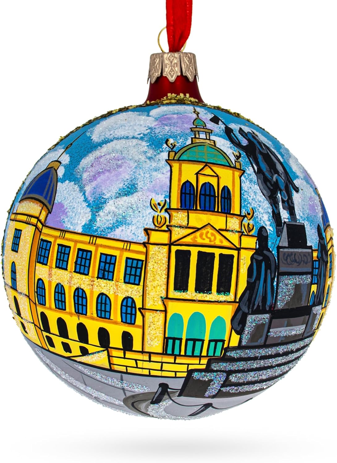 Statue of St Wenceslas, Prague, Czech Republic Glass Ball Christmas Ornament 4 Inches