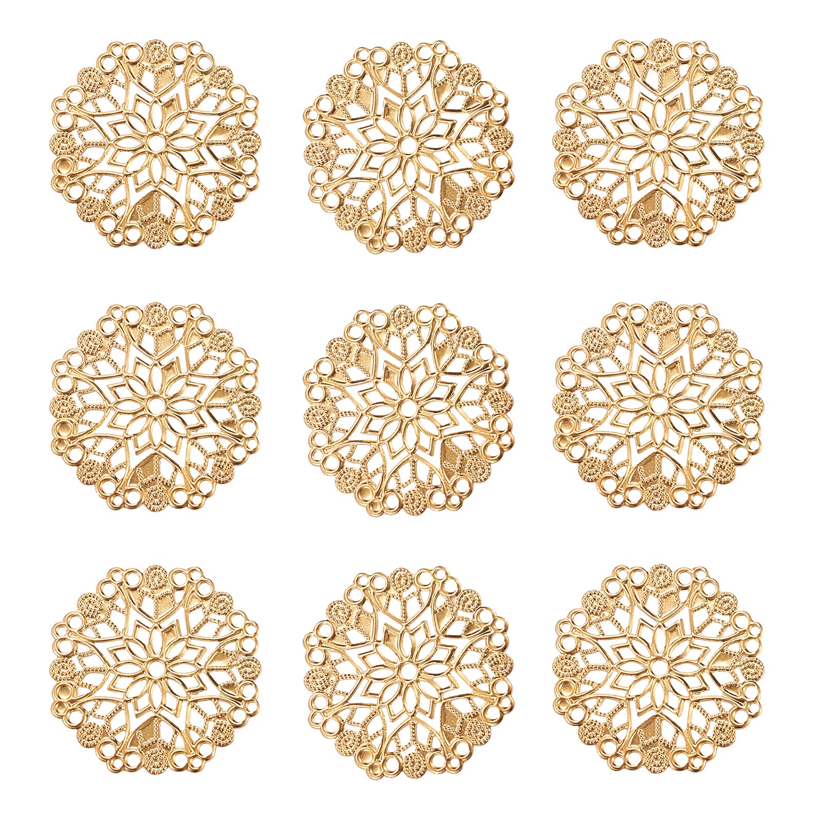 LiQunSweet 100Pcs Brooch Tray Filigree Joiners Links Flat Round for DIY Jewelry Findings Earring Bracelet Necklace Making Supplies - 35.5mm