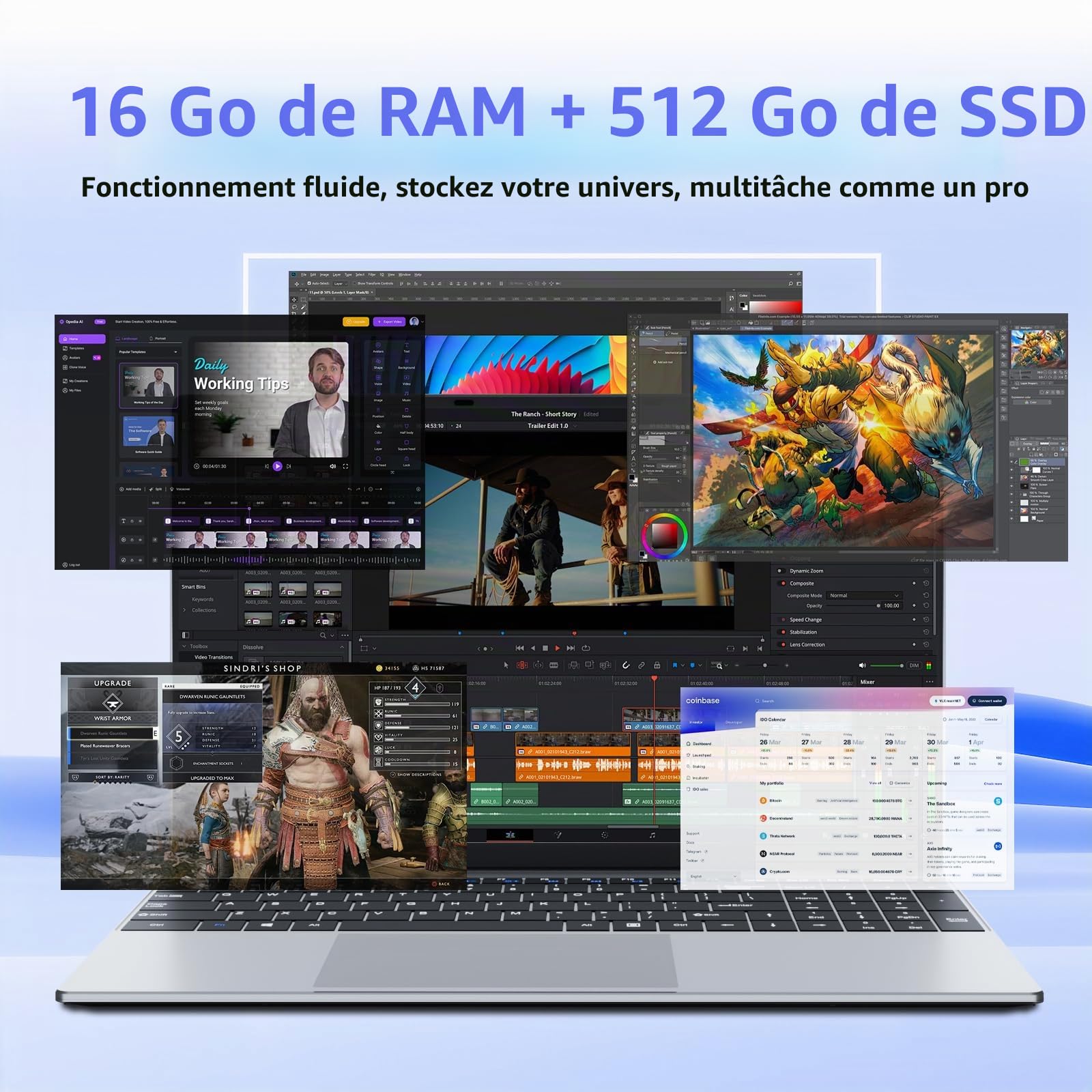 15,6 Pouces Ordinateur Portable avec Core i5 7Y54 Processeur, 16 Go RAM et 512 Go SSD, Win 11 Office 365 PC Portable 1920*1080 IPS FHD Écran, Laptop avec Clavier Rétroéclairé WIFI5 Mini-HDMI USB3.0