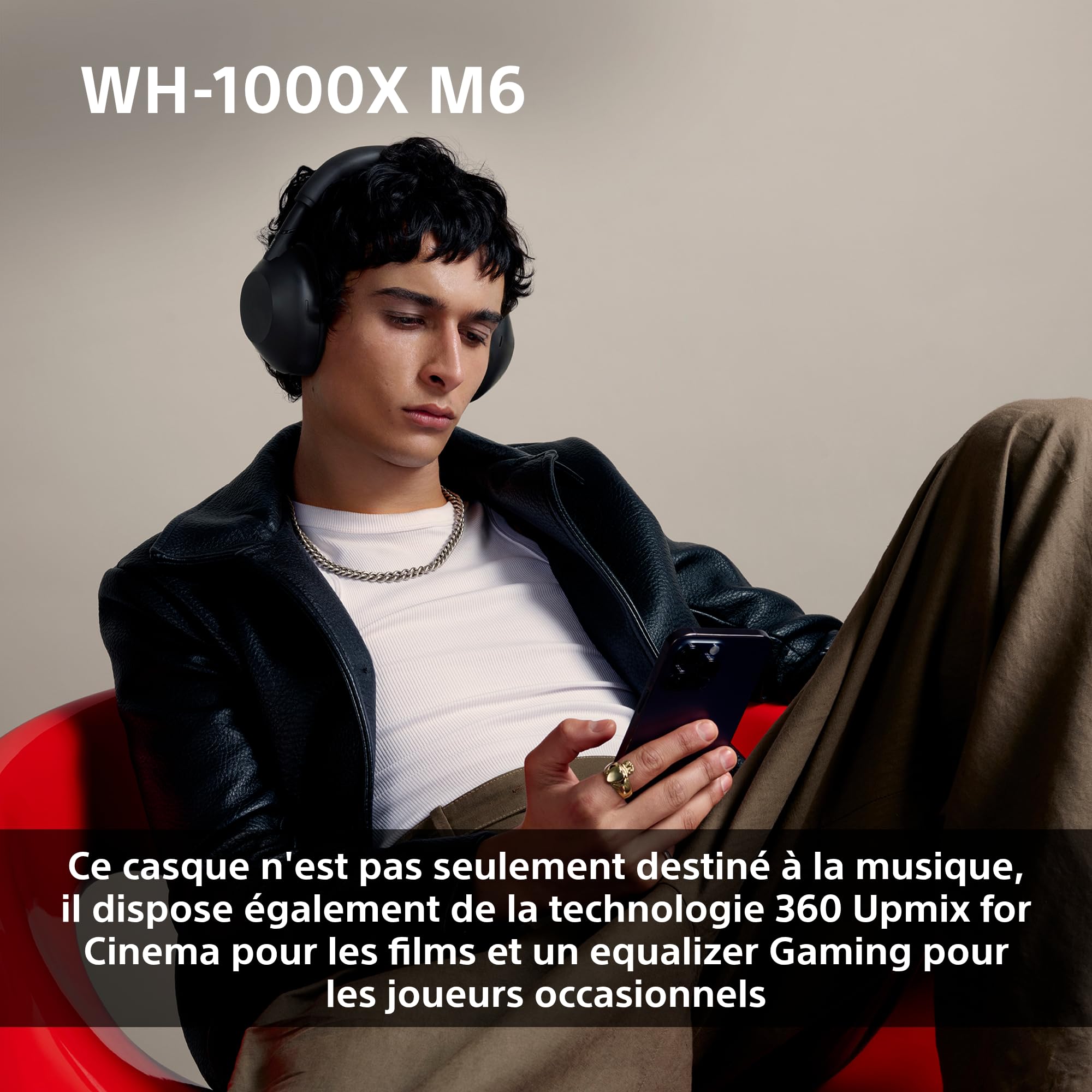 Sony WH-1000XM6 Casque sans-Fil Bluetooth à réduction de Bruit Noir, Son Hi-Res Unique, Confortable, Conception Pliable, Etui résistant, 30h Autonomie, iOS & Android - Grès