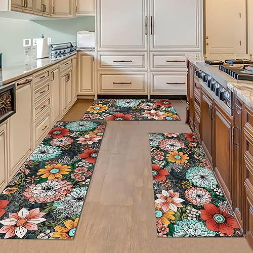 Miniatura 9 de FRAMICS Juego de 2 alfombrillas de cocina acolchadas antifatiga, alfombras de cocina lavables, tapetes de cocina antideslizantes, alfombras de