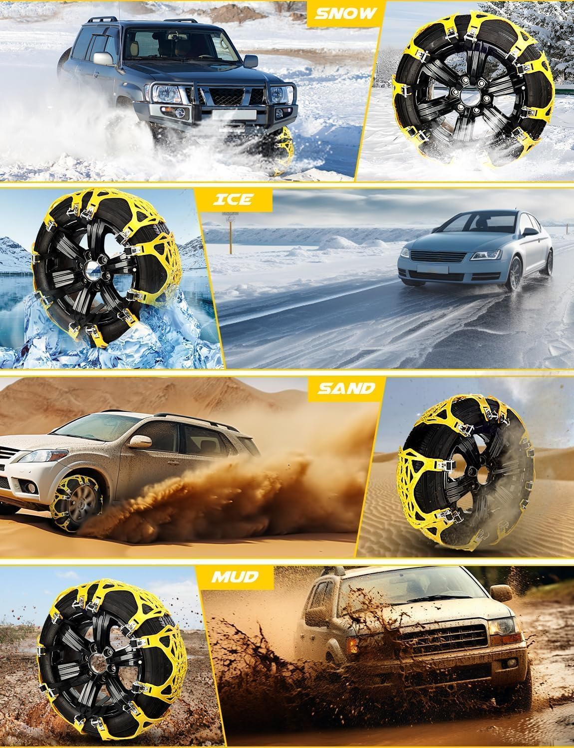Catene da neve universali per auto 6 pezzi 165-255 mm 6.5"-10" per camion SUV