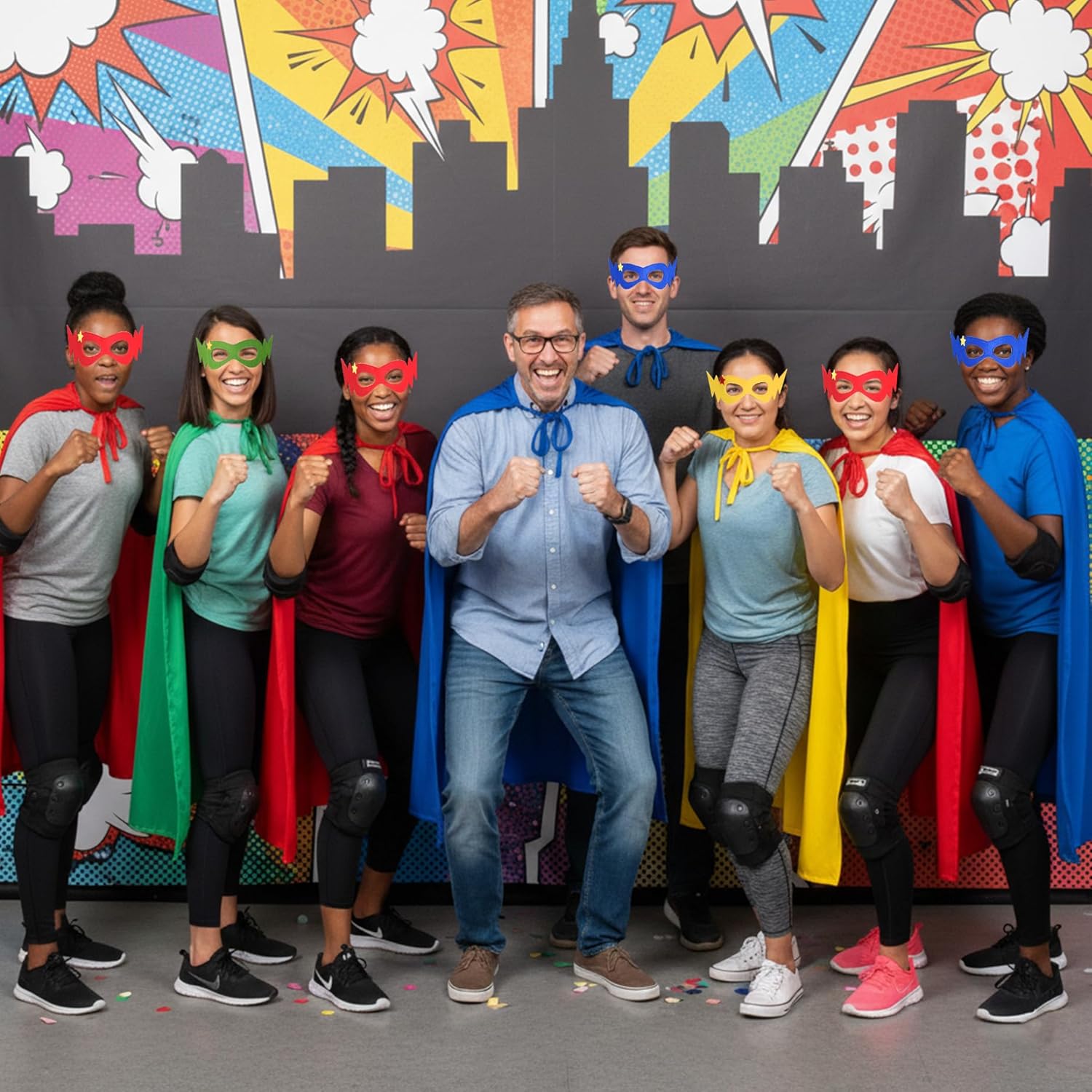 D.Q.Z Bulk Superhero-Capes and Masks for Adults 14 Sets Superhero Party Capes Dress Up Costume for Birthday Team Building