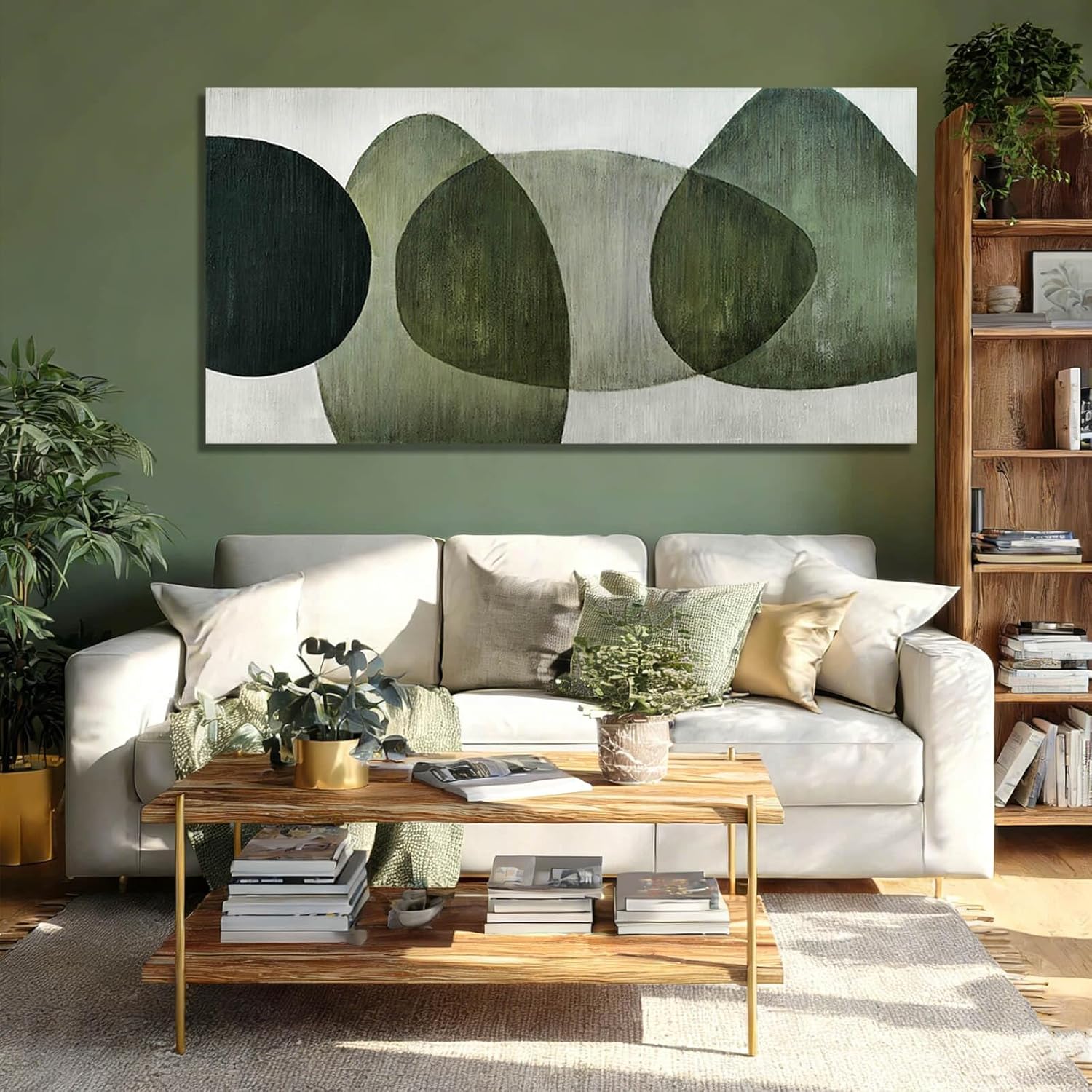 GAIDUOMAI Large Abstract Wall Art Modern Abstract Wall Decor Green Canvas Pictures Geometric Art Work for Wall Decor Prints for Living Room Bedroom Home 29x58 Inch