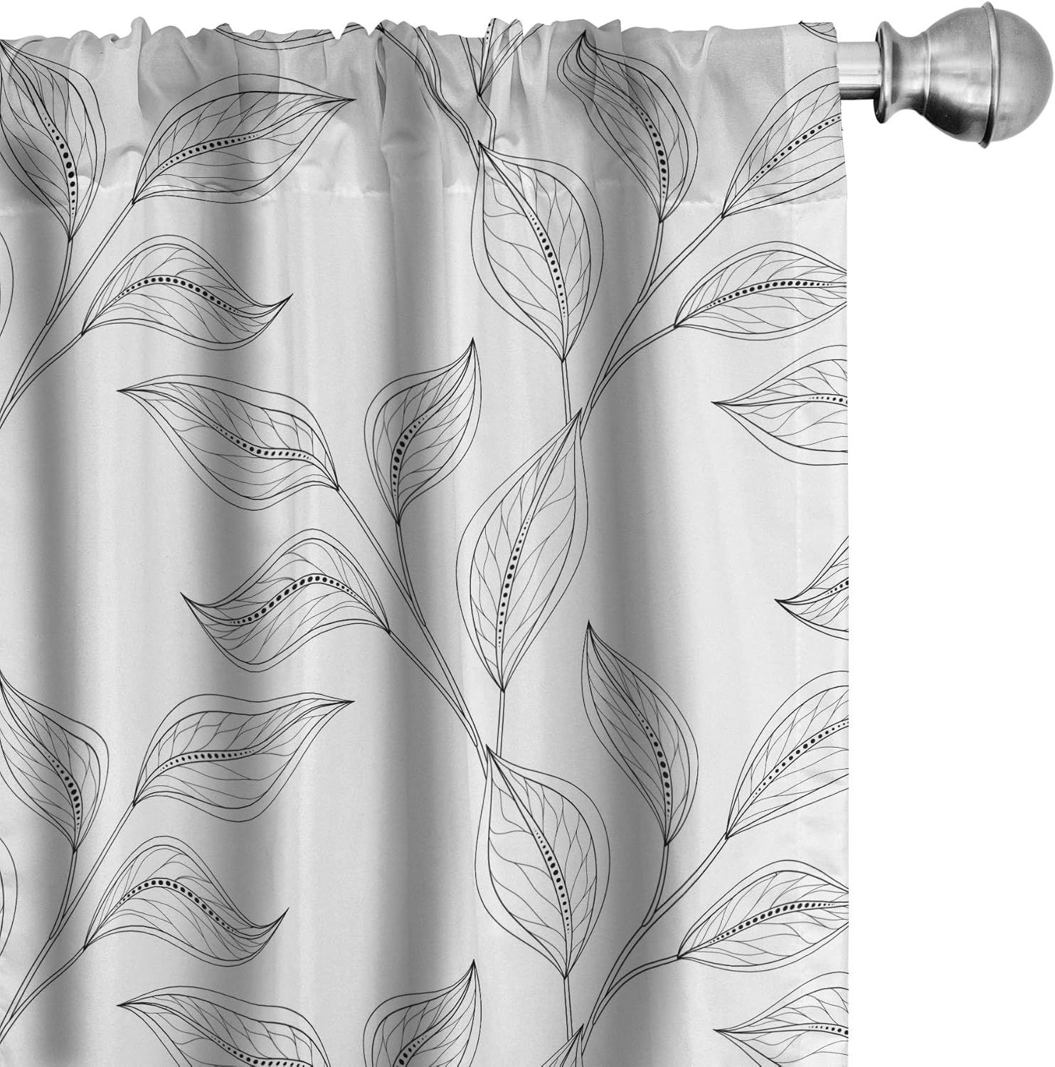Ambesonne Black and White Window Curtains, Monochrome Garden Pattern with Leaves Bohemian Natural Theme, Lightweight Decor 2-Panel Set with Rod Pocket, Pair of - 28" x 95", Black White