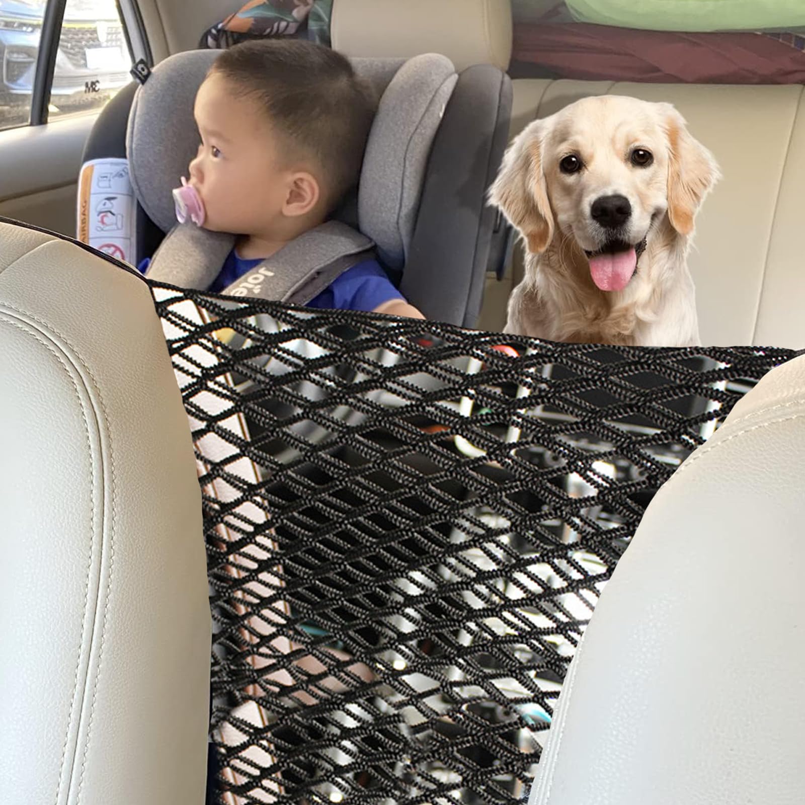 Borsa Rete Per Auto A 3 Strati - Recinzione Per Animali E Organizzatore Schienale - Foto 2