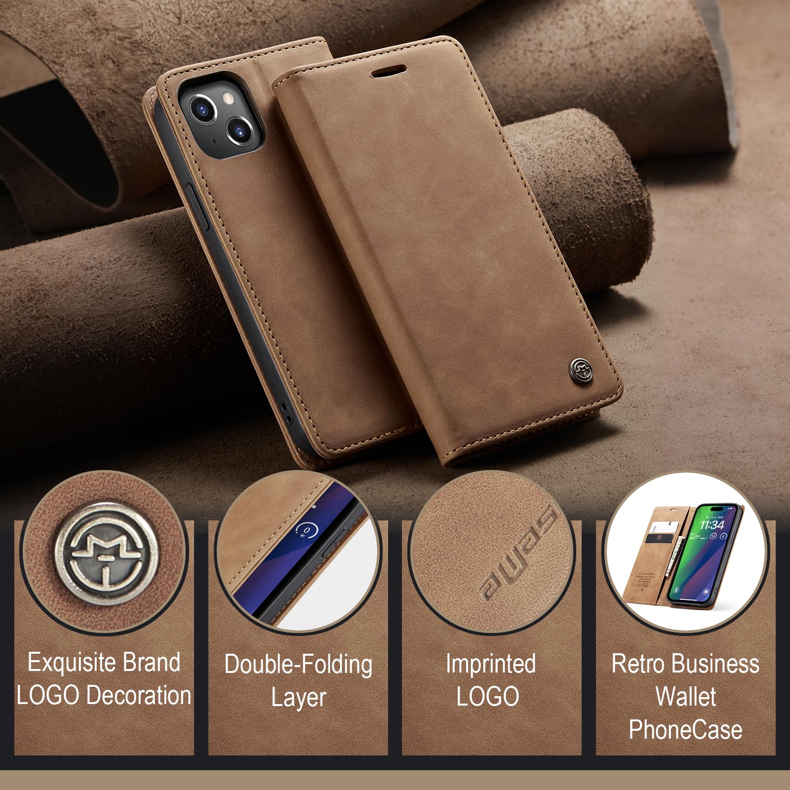 ZYIMOU Cover per iPhone 15, Custodia a Premium Pelle PU Portafoglio Flip Libro Libretto Caso [Protezione Completa] [Slot per Scheda] [Funzione di Supporto], Nero