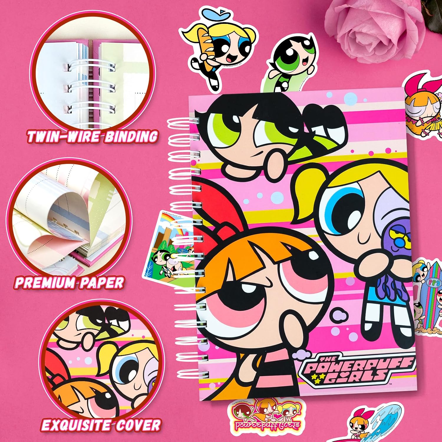 The Powerpuff Girls Spiral Notebook – Officially Licensed Hardcover Journal with Fun Cartoon Design, Cute Spiral Notebook for Writing, School Notes, Journaling, Gift for Kids & Teens, 202-Page
