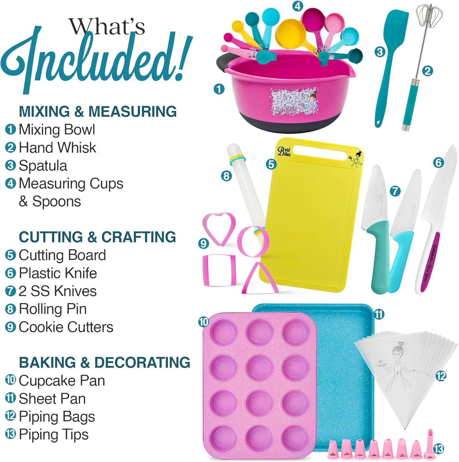Kids Cooking Sets Real Kid Baking Set With Kid Safe Knife Set Beginers Baking Supplies With Nonstick Baking Pans, Kids Cook Book Best Baking Gift