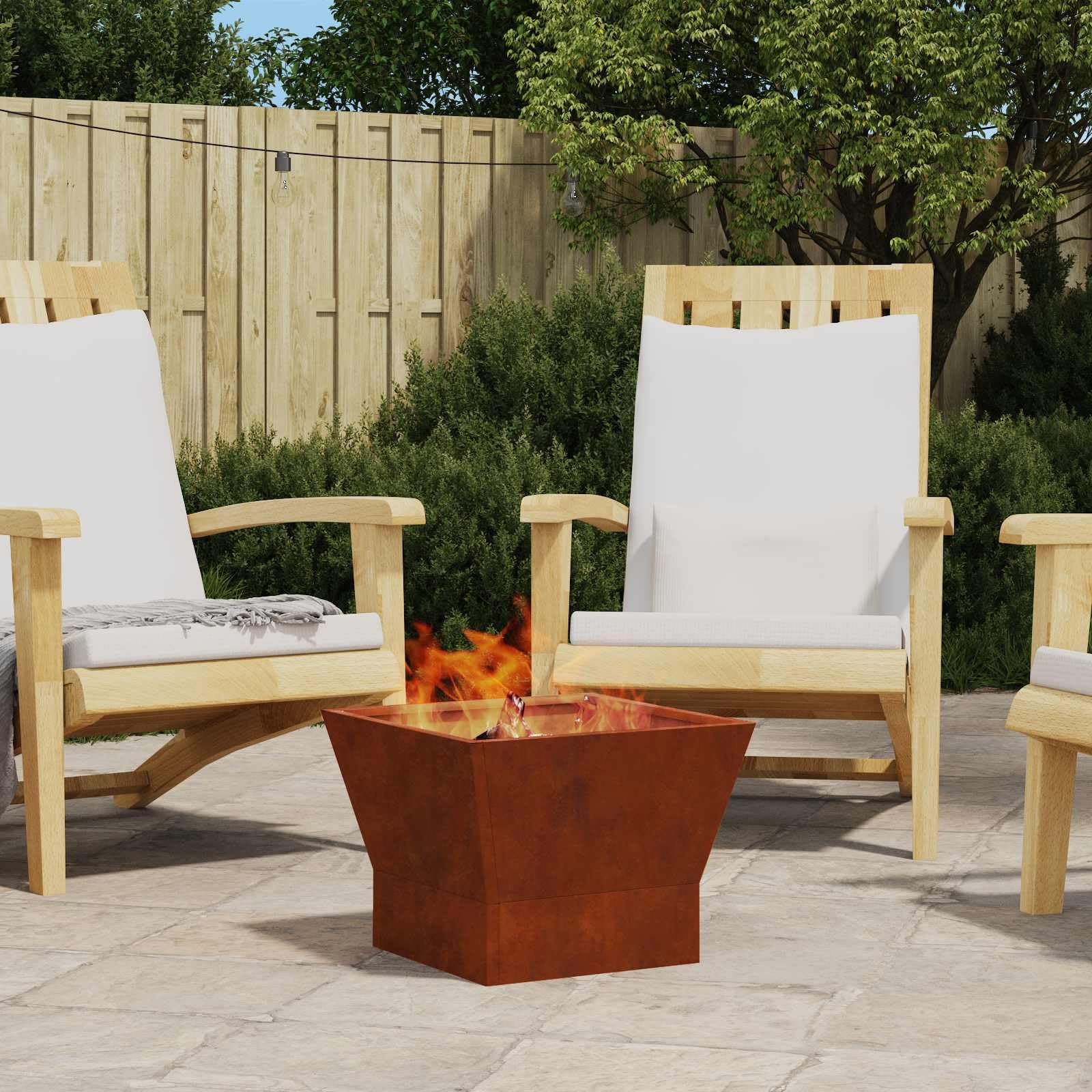 vidaXL Hoguera Marrón 40 x 40 x 35 cm Acero autopatinable, Fogata Moderna, Diseño Cuadrado de Acero para Jardín y Terraza, Calefactor Exterior Duradero, Set de Patio y Chimenea para Jardines
