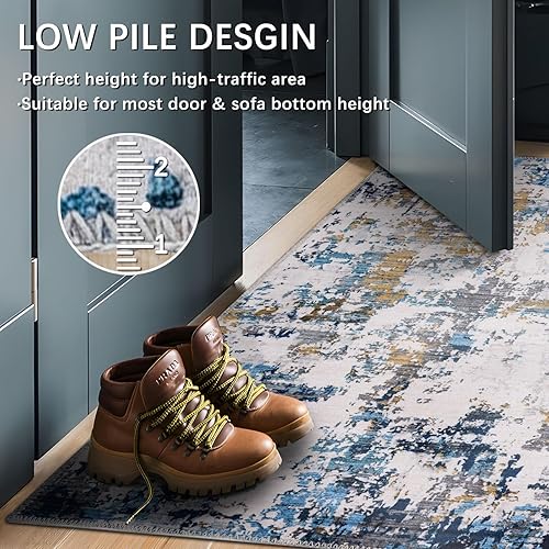 Miniatura 4 de Fashriend Katina - Alfombra lavable a máquina, antideslizante, plegable, grande, para sala de estar, dormitorio, comedor, 5 x 7 pies, color azul