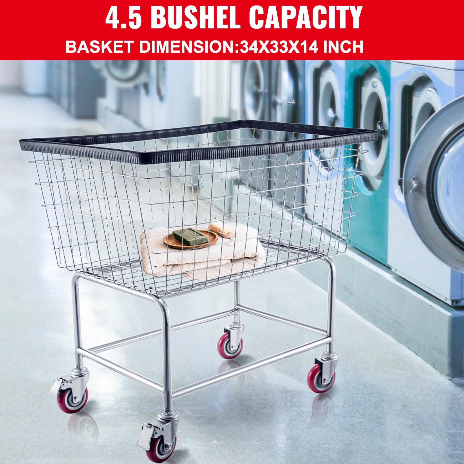 Happybuy 4.5 Bushel Wire Laundry Cart with Wheels - 35''x15.7''x22'', 5