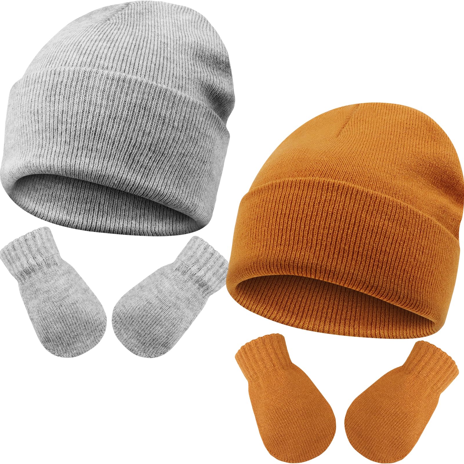 DRESHOW Wintermütze Kleinkind Beanie Baby Wintermützen und Fäustlinge Set | für 3 Monate-5 Jahre Mädchen Jungen, Warme Weiche Strickmütze & Handschuhe für Baby Kinder, Dehnbar, Kratzschutz-Fäustlinge