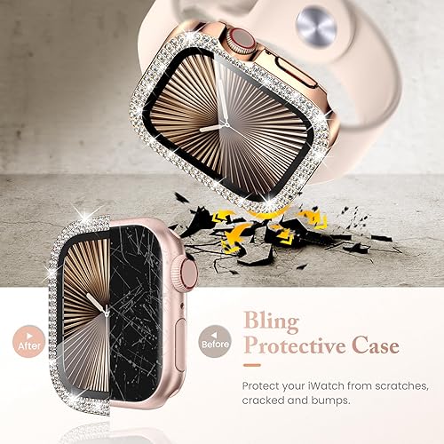 Miniatura 10 de Goton - Paquete de 4 protectores de pantalla para Apple Watch de 1.732 pulgadas, Series 654SE, funda brillante con diamantes de imitación para