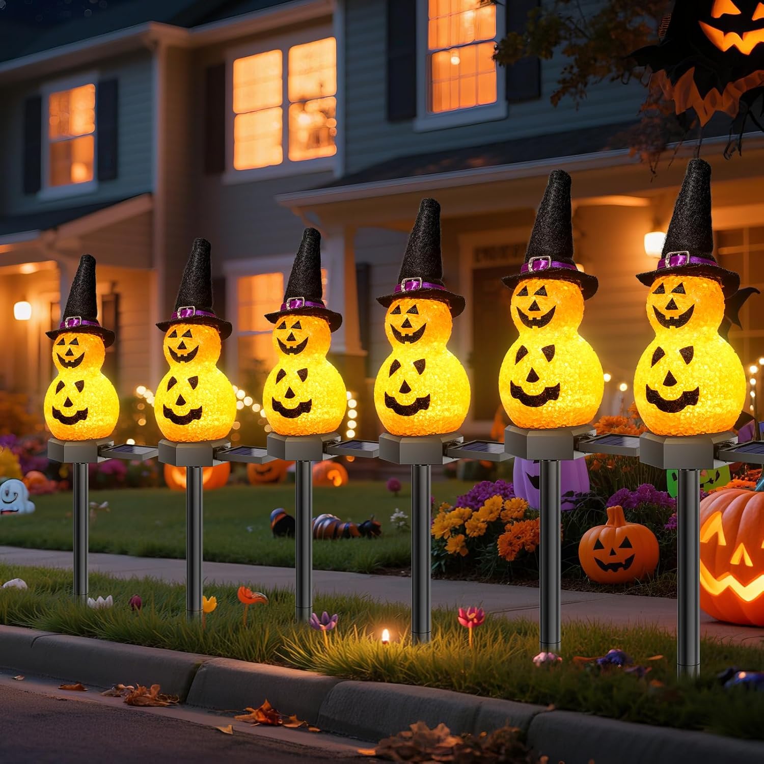 Halloween Pumpkin Solar Garden Light 4 Packs, Festive Garden Light Decoration for Halloween, Pumpkin Light for Outdoor Pathway, Lawn, Yard, Pond Decor