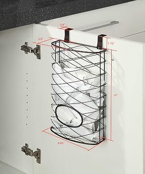 SunnyPoint Over Cabinet Kitchen Storage Organizer Holder or Basket - Hang Over Cabinet Doors in Kitchen/Pantry - Holds up to 50 Plastic Shopping Bags (BROWN)