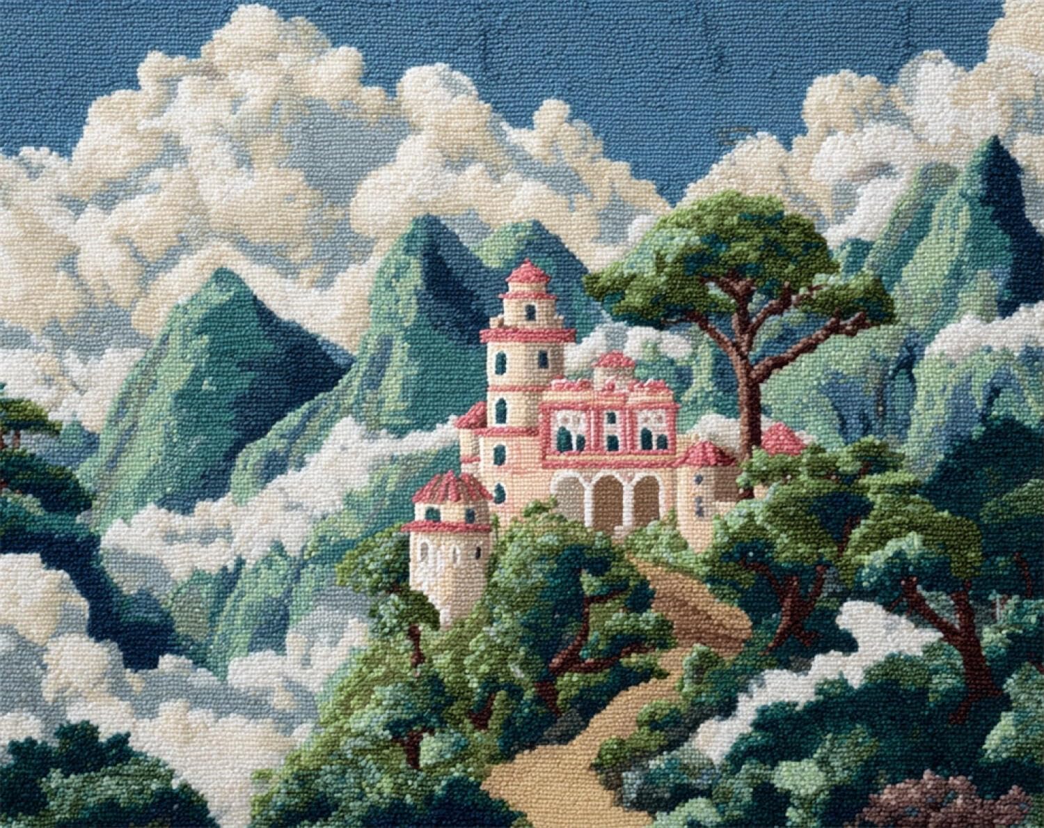 Henypt DIY Latch Hook Rug Kit Mountain Castle 55x75cm