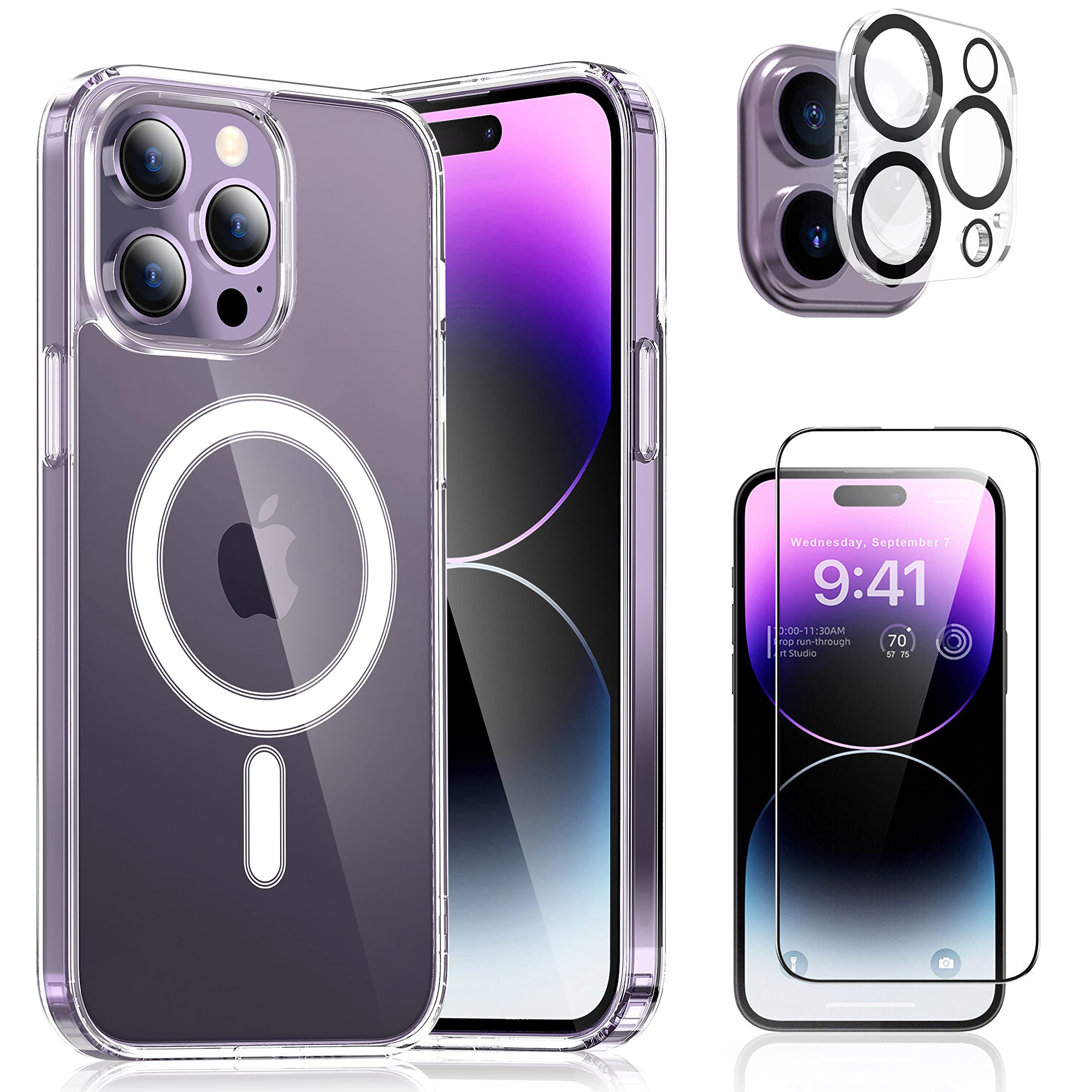 King Go iPhone 14 Pro Max Case 6.7 Inch with Screen Protector Tempered Glass & Camera Lens Protector, Compatible with iPhone 14 Pro Max Magnetic Case Drop Protection, Crystal Case Scratch-Resistant