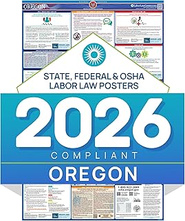 Oregon 2026 Labor Law Poster – State & Federal Compliance – OSHA, EEOC, FMLA, Minimum Wage – Durable, Laminated & Waterproof Workplace Employment Poster – Made in USA – 26” x 39.5”