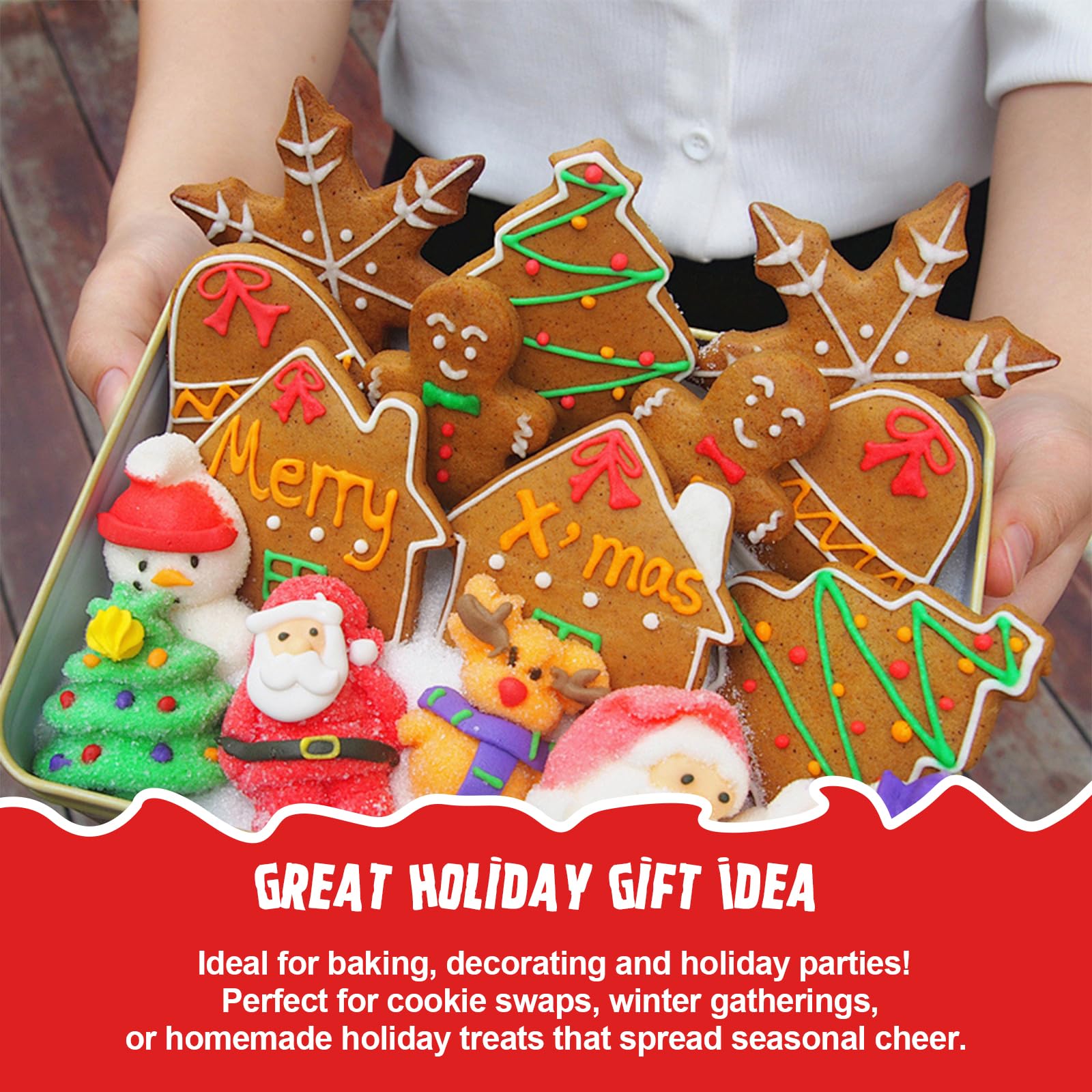 Lot de 16 emporte-pièces de Noël en acier inoxydable (bottes, cloches, sucre d'orge, arbres, etc.) pour décoration de pâtisserie, biscuits, fondant, pain d'épices, idées cadeaux de vacances