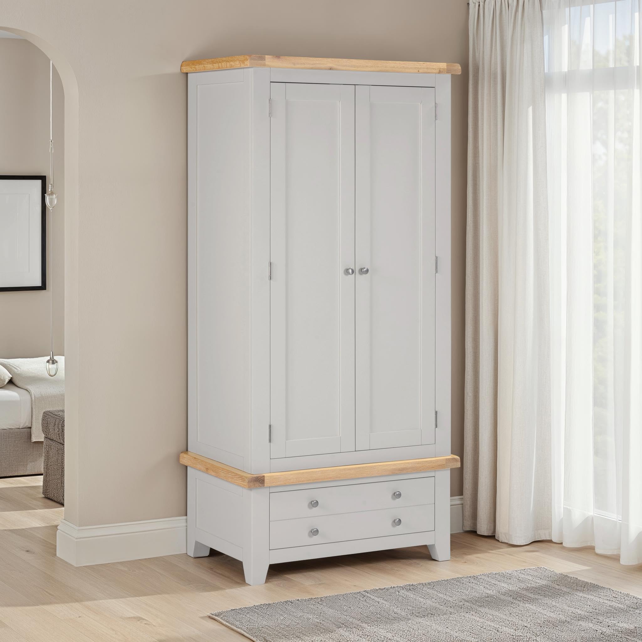 Seconique Windsor Wardrobe with Drawers - Oak - Grey - 2 Door