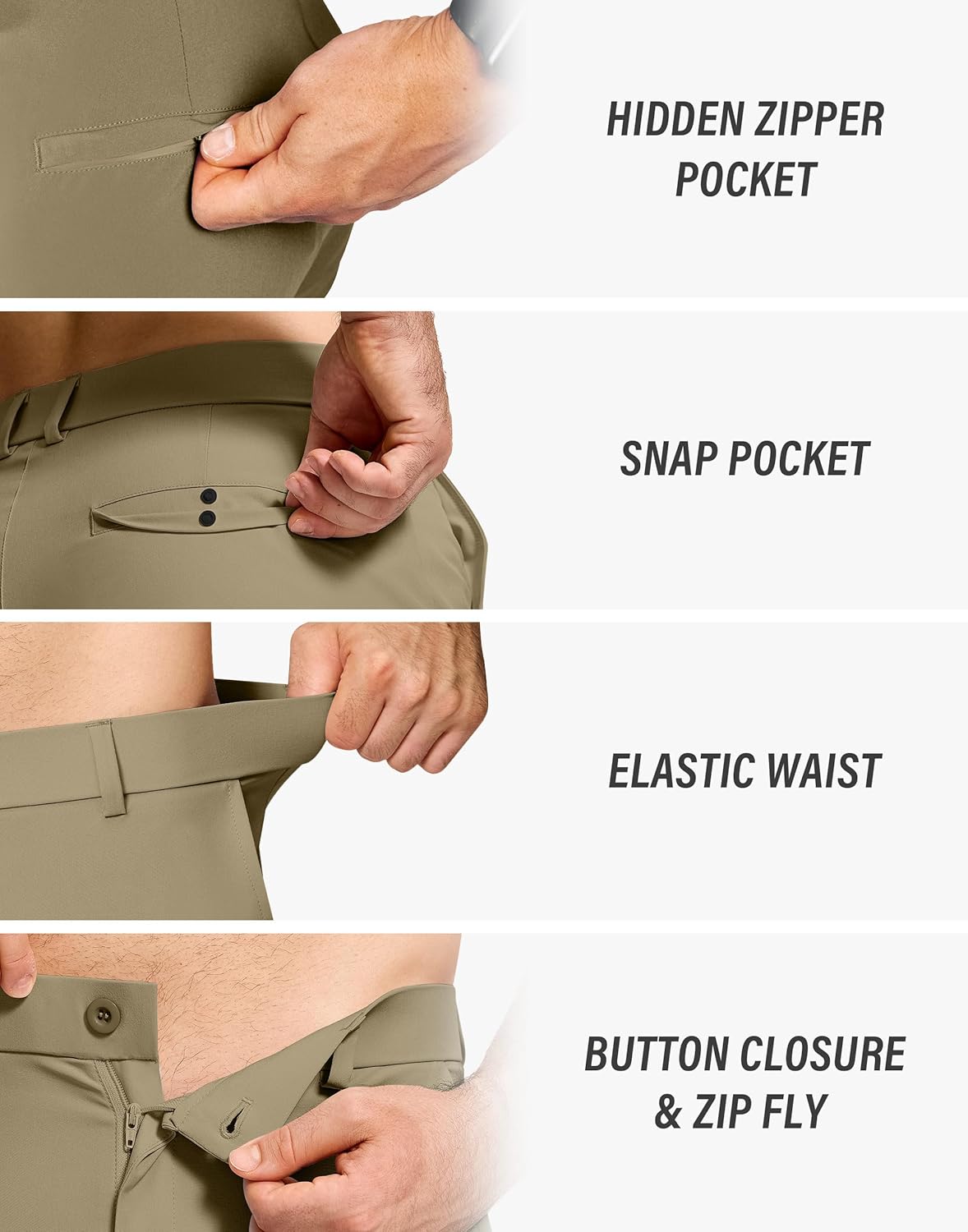 Men's Golf Dress Pants 30" Inseam Stretch Skinny Tapered Lightweight Breathable Chino Trousers with Pockets for Casual Work Dark Khaki 34 - Image 4