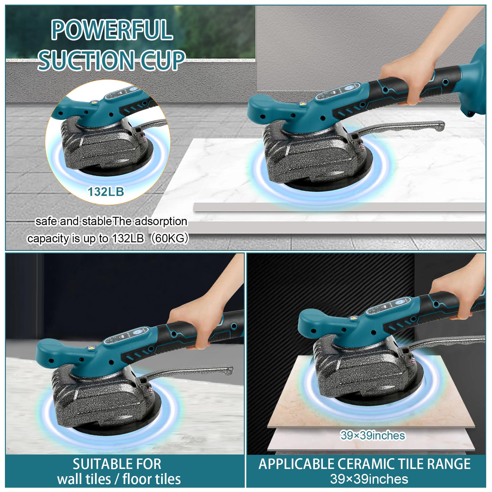 Vibratore Per Piastrelle Compatibile Con Makita 18 V, Vibratore Per Piastrelle Con Ventosa Da 4,7", 5 Marce, Velocità Regolabile, Capacità Di 60 Kg, Adatto Per 39 X 39 Pollici E Inferiori
