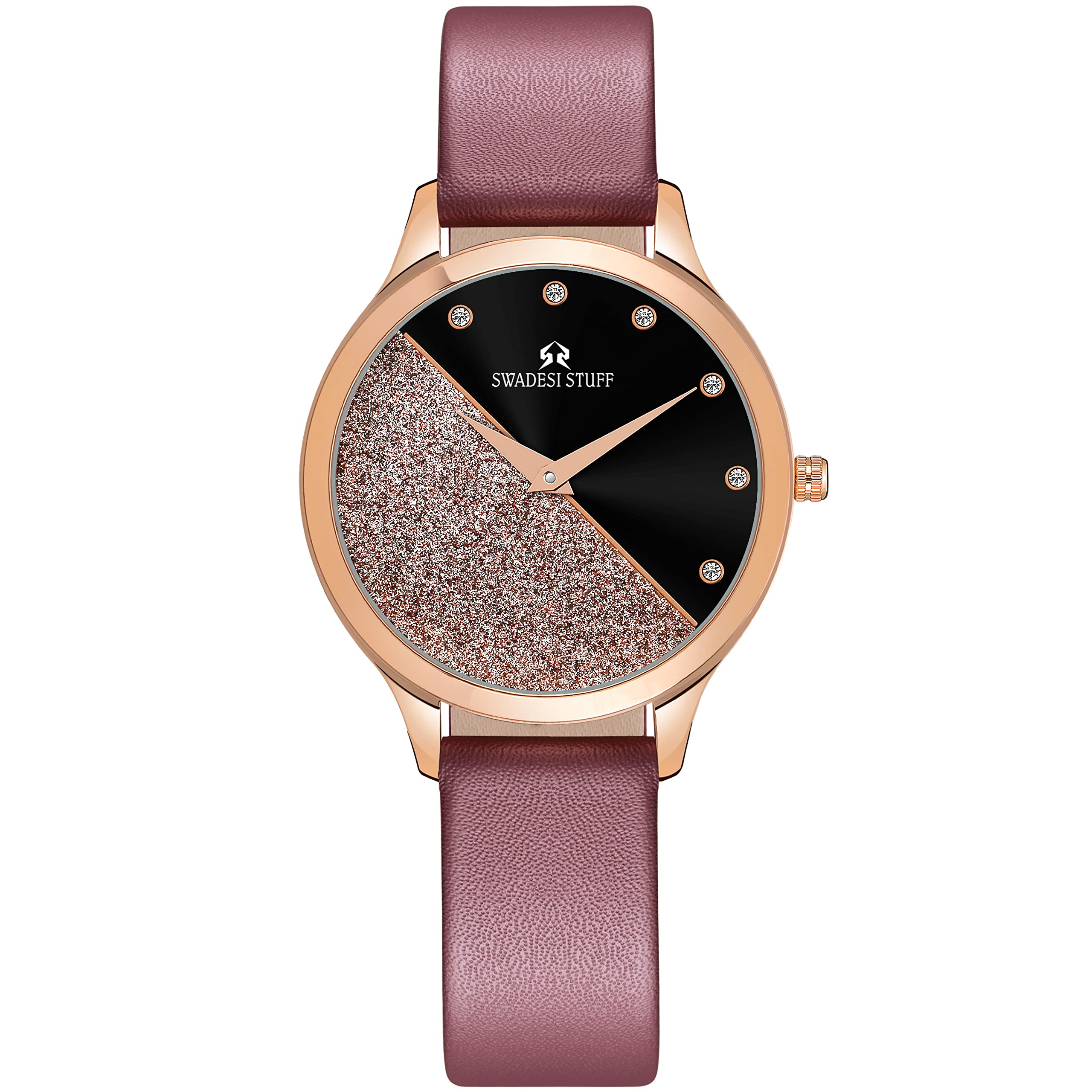 SWADESI STUFF Exquisite Rose Round Dial Premium & Luxurious Leather Strap Analog Watch For Women, Purple Band (B0BXDDYRL3) Amazon Price History, Amazon Price Tracker