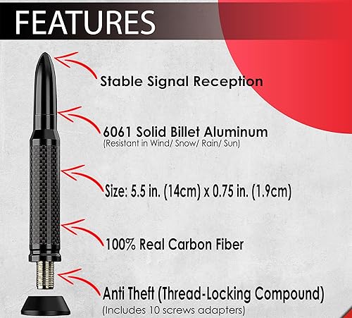Miniatura 3 de ICBEAMER Antena de fibra de carbono de calibre 50 de repuesto color negro mate, ajuste universal, para camionetas, vans, automóviles, fabricada con