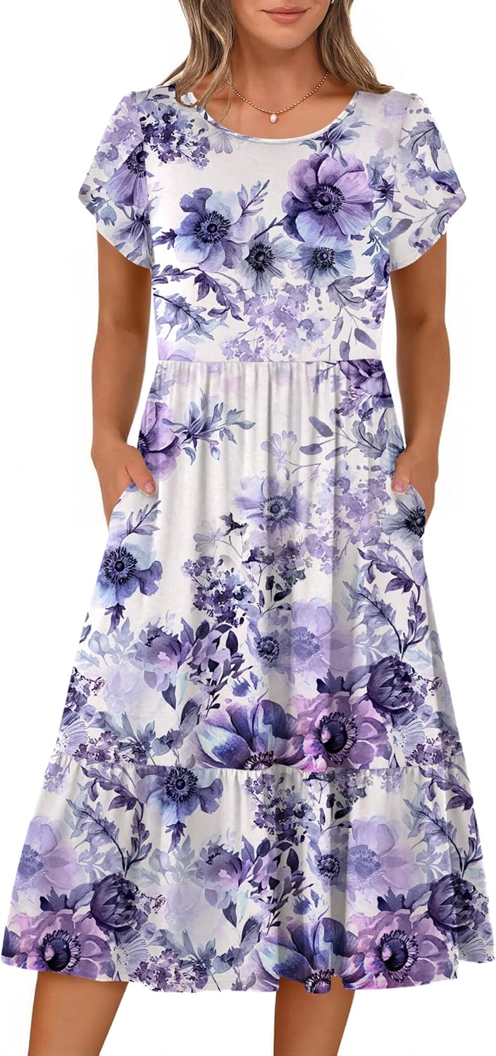 HOTOUCH Summer Dresses for Women 2026 Casual Midi Boho T Shirt Dress Ladies Sundress Aline Long Beach Vacation Clothes