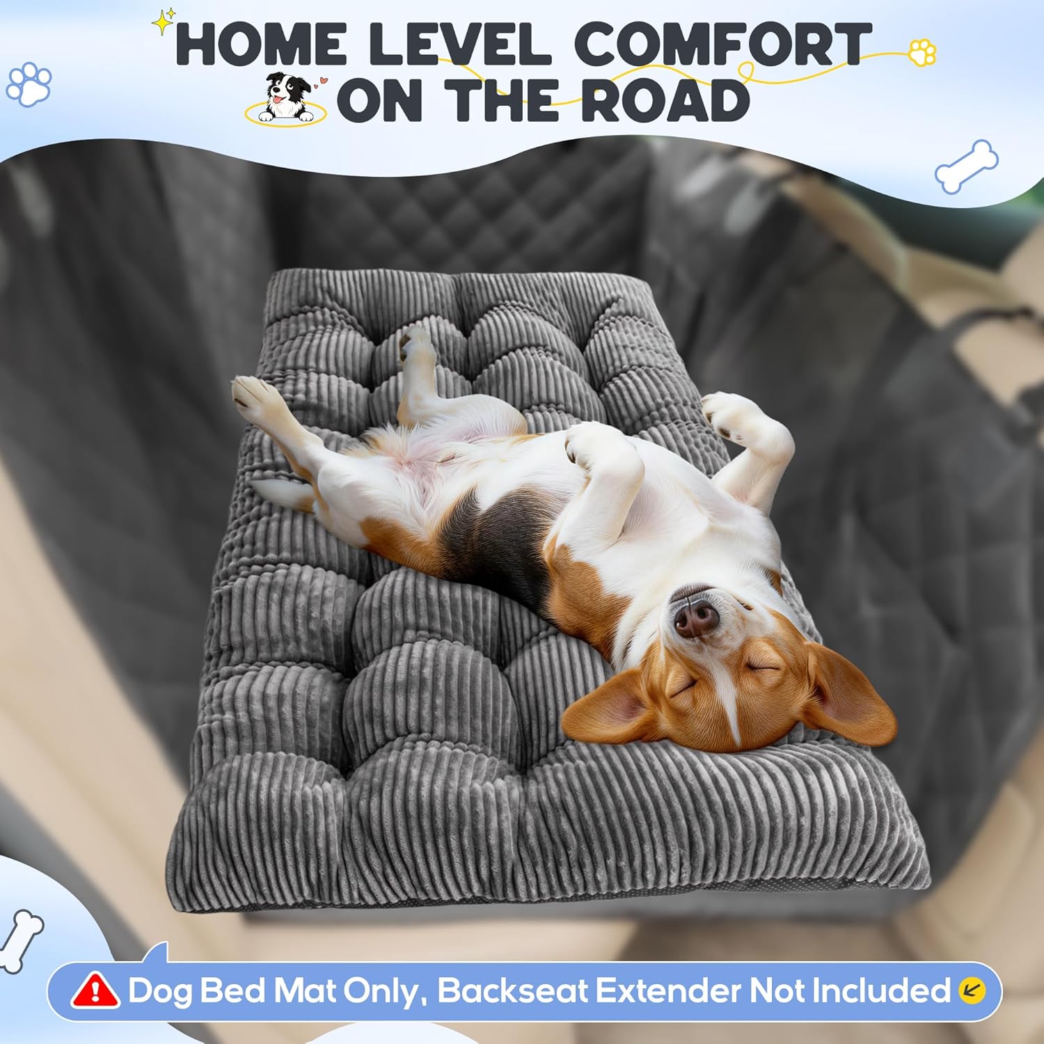 Loiion Dog Car Bed Mat - Non-Slip Backseat Extender Pet Mat, Flannel 100% Cotton Filling, Easy Clean, Dog Travel Bed Fits SUVs/Sedans/Trucks [No Backseat Extender Included]