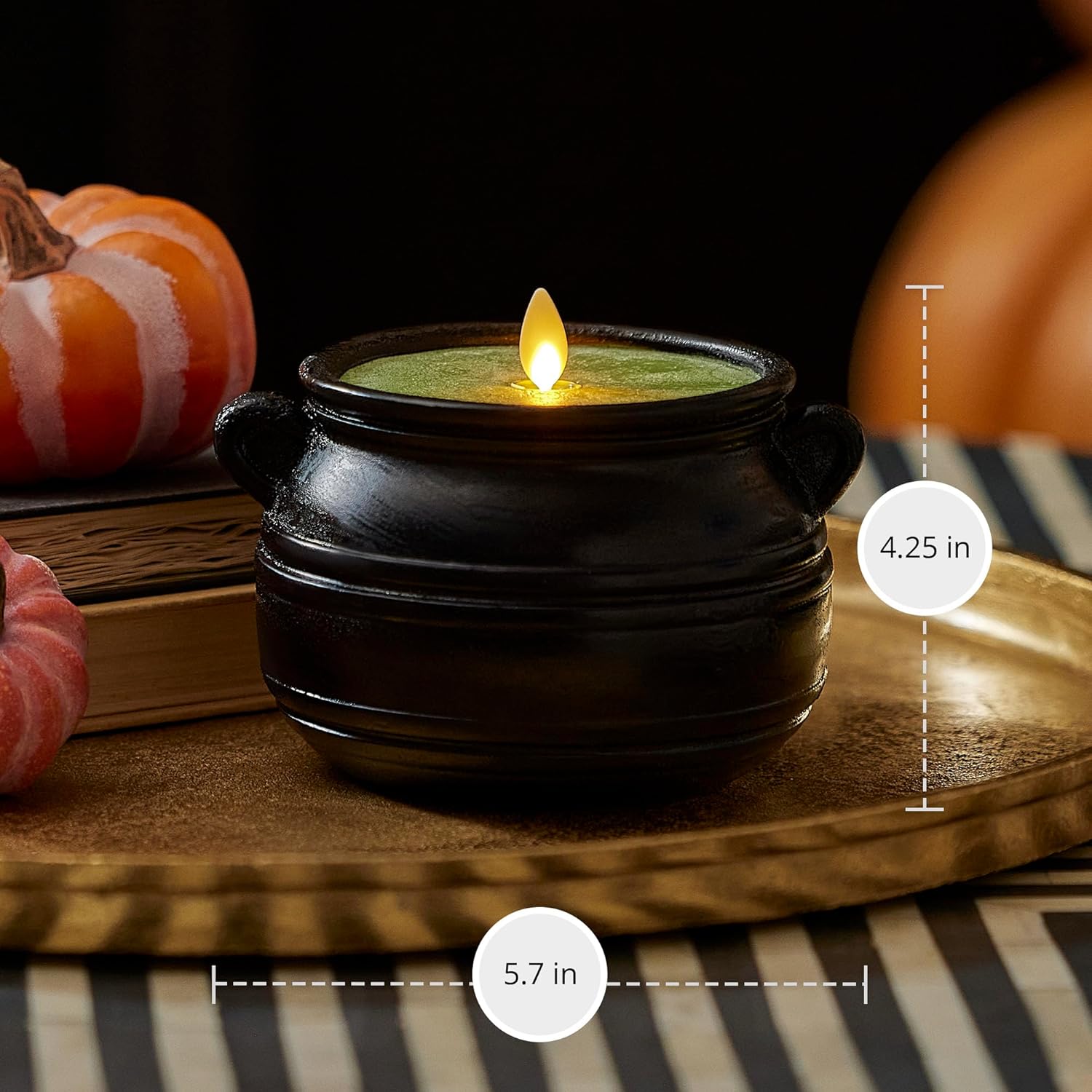Luminara Green Potion Flameless LED Candle Cauldron Frosted Matt Black Painted Halloween Decoration Moving Flame Candle 5.7" x 4.25"